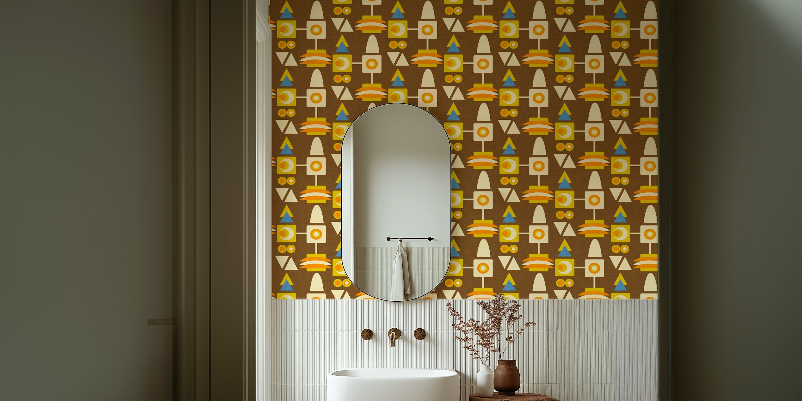 70s Geo-Metric Brown wall mural featuring geometric patterns and retro colors