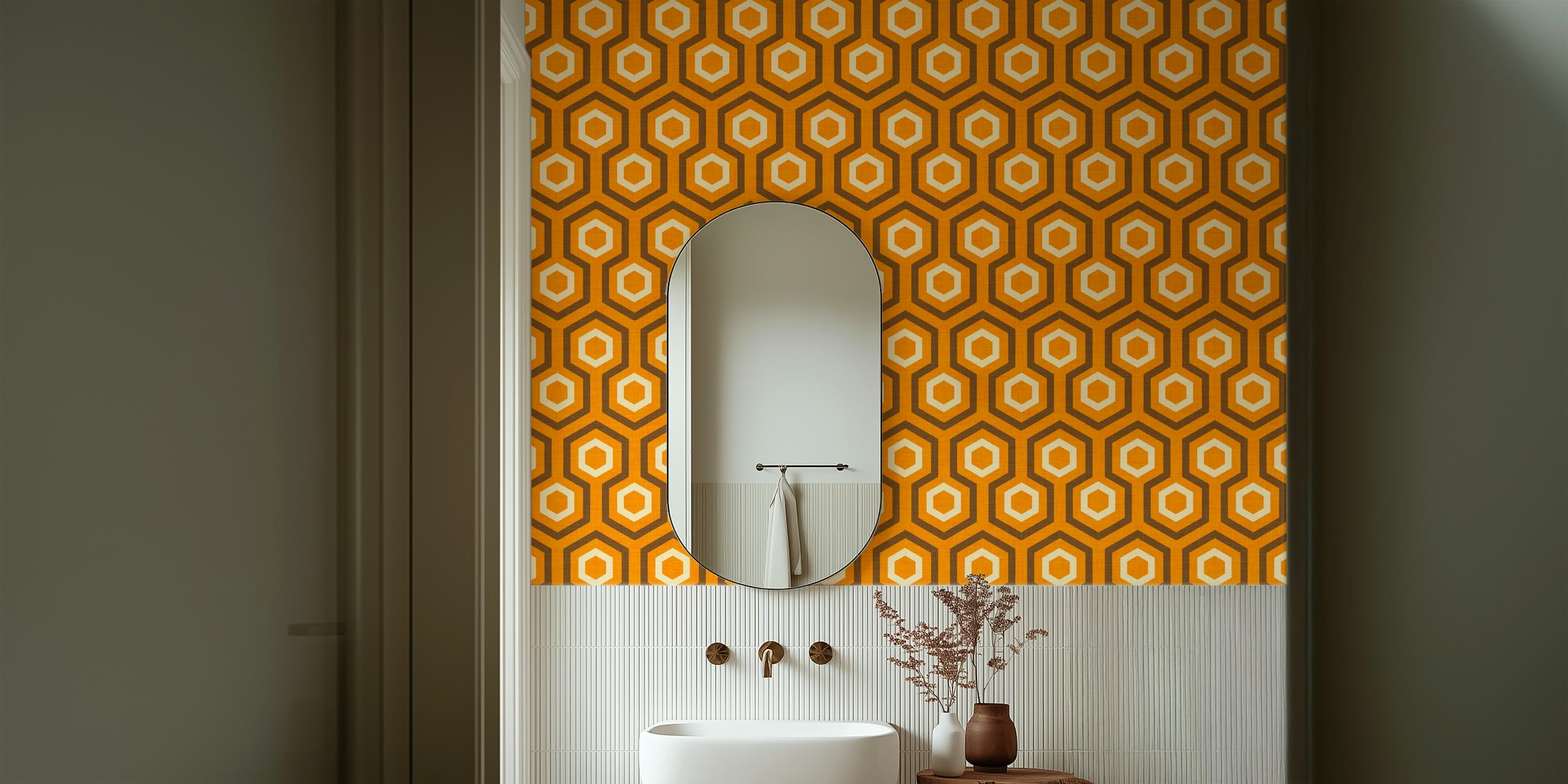 Hexagonal pattern in orange and brown tones wallpaper