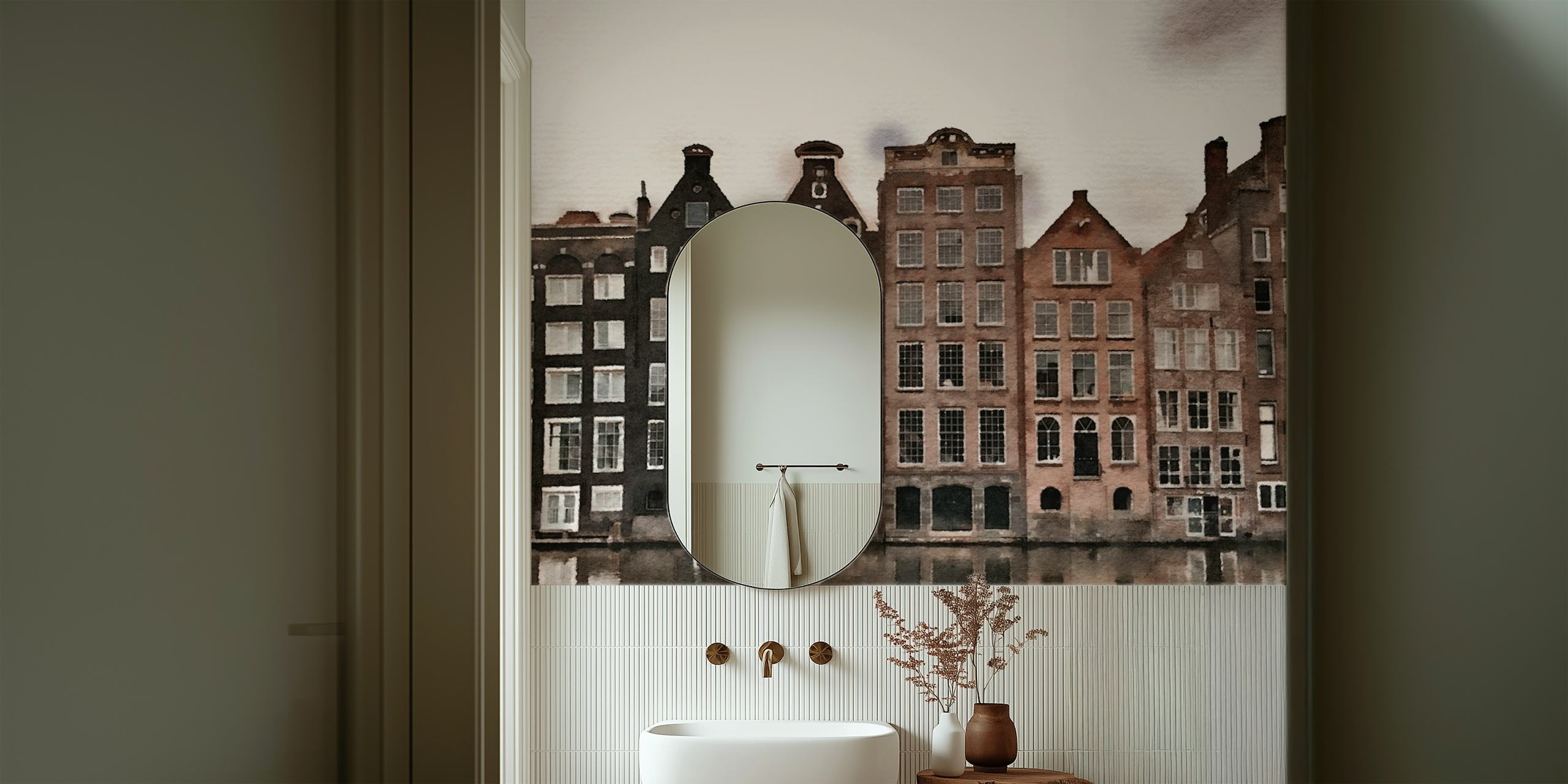 Fototapete Amsterdamer kanalhäuser im aquarellstil