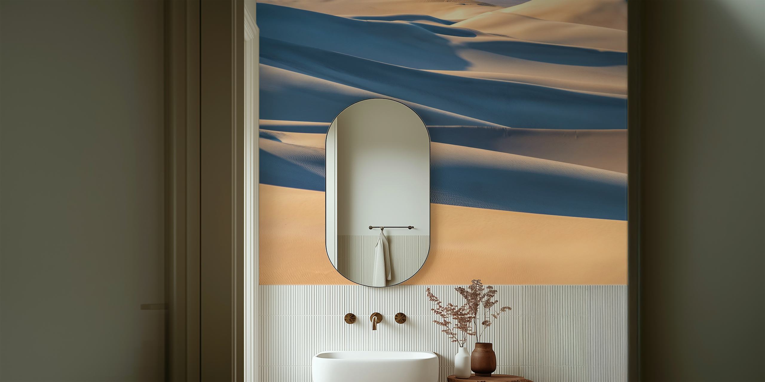 desert sand dunes in beige and blue tones wallpaper