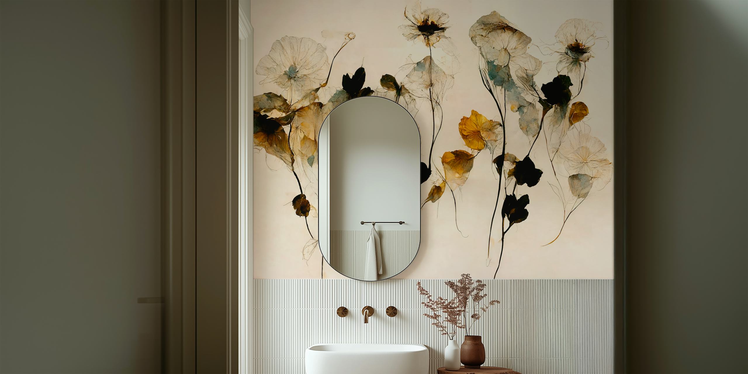 Papel de parede Beautiful Dry Flowers em um quarto