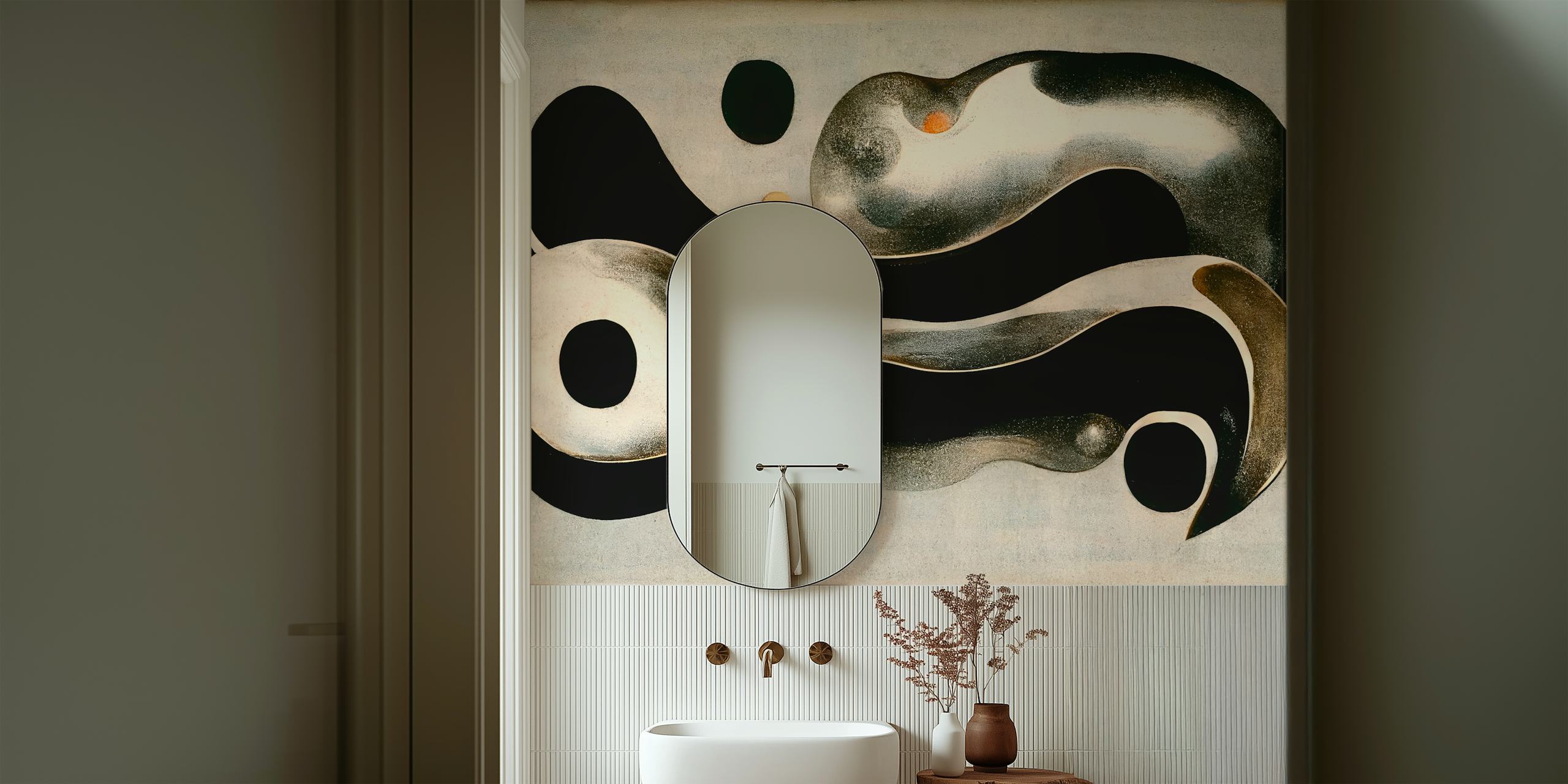 Abstract black and white melted metal wallpaper