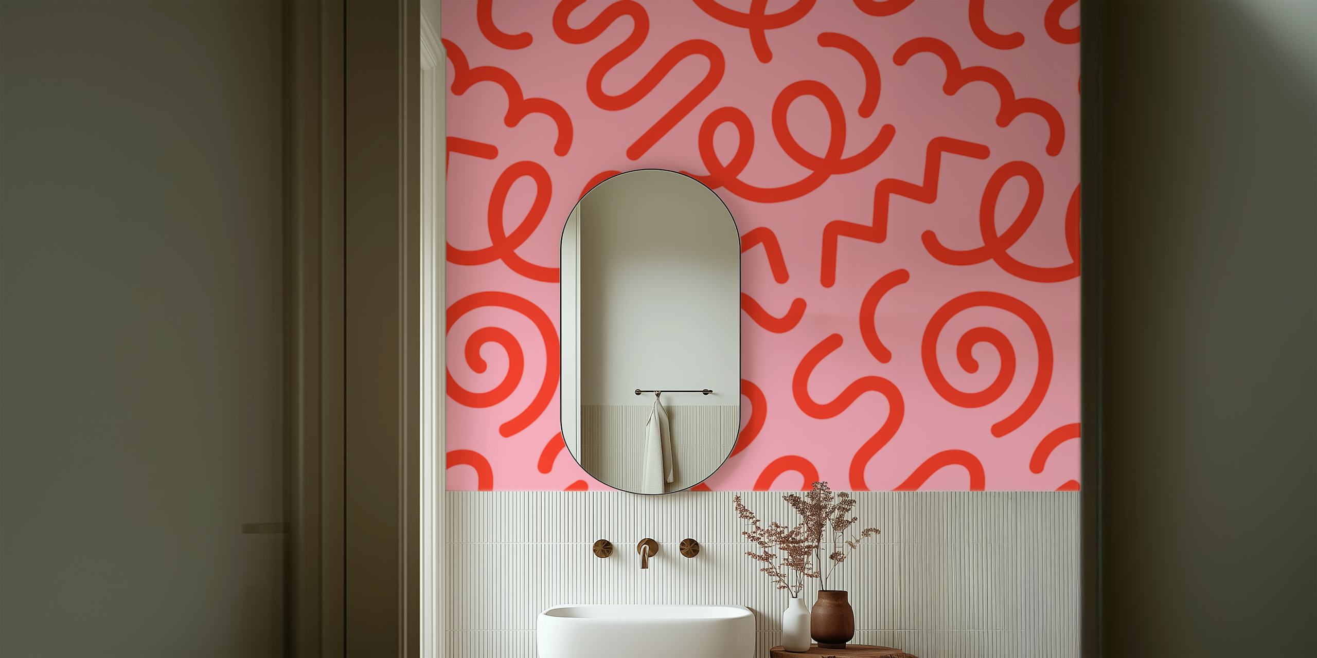 Red doodles on pink background wallpaper