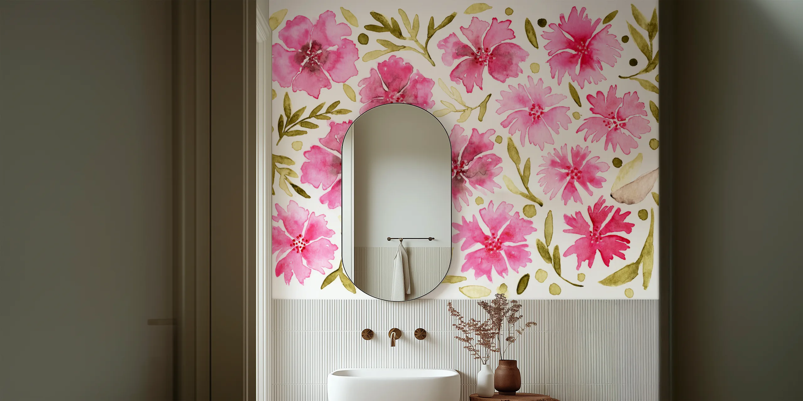 Pink Floral Watercolor Wallpaper