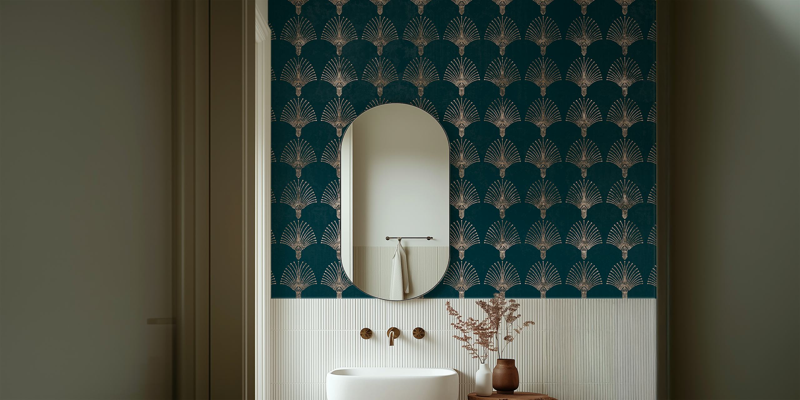 Fototapeta w stylu Art Deco z turkusowymi i złotymi wzorami geometrycznymi na happywall.com