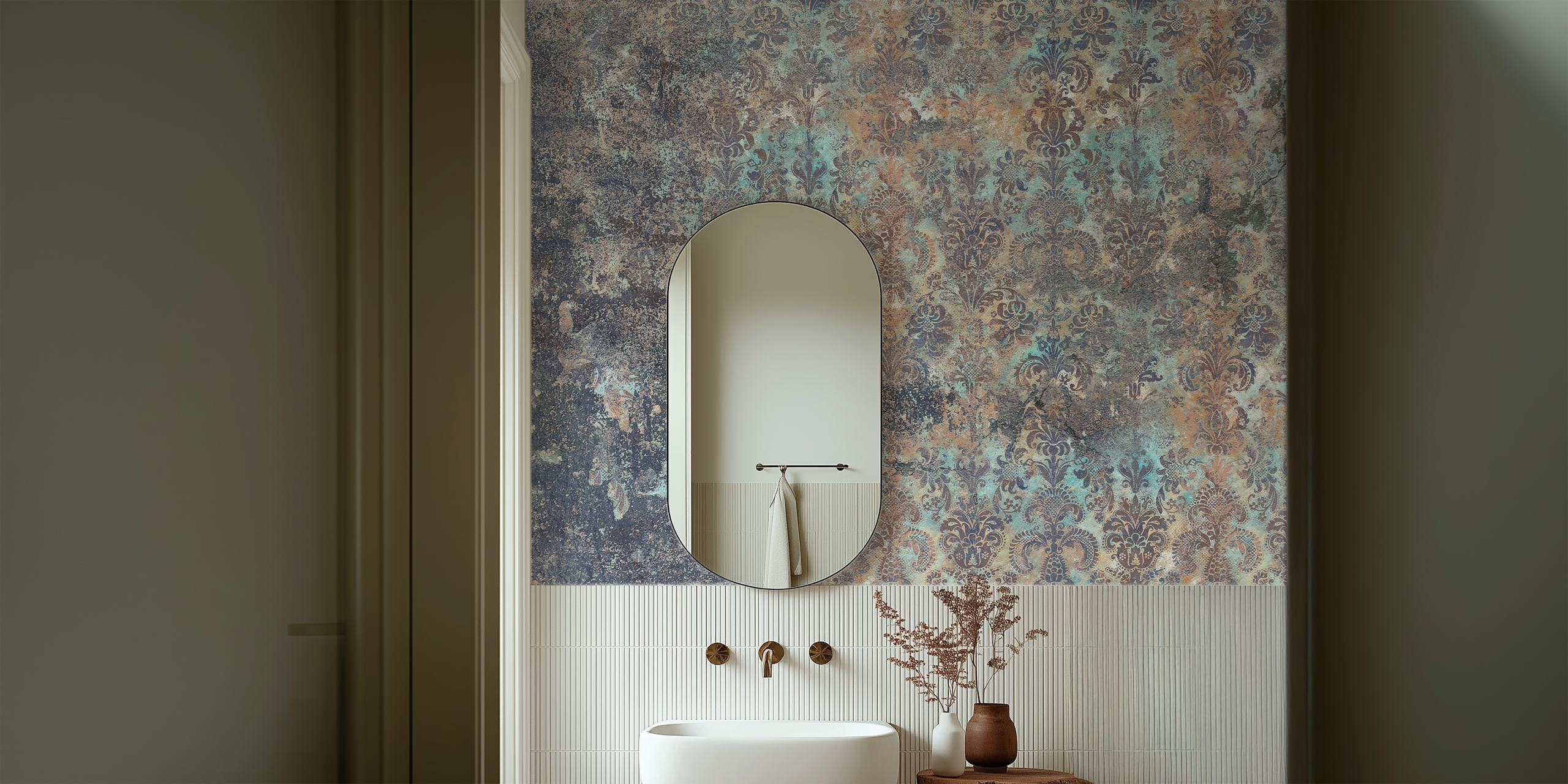 Grunge Damask Wall Desert Sky tapet i et rum