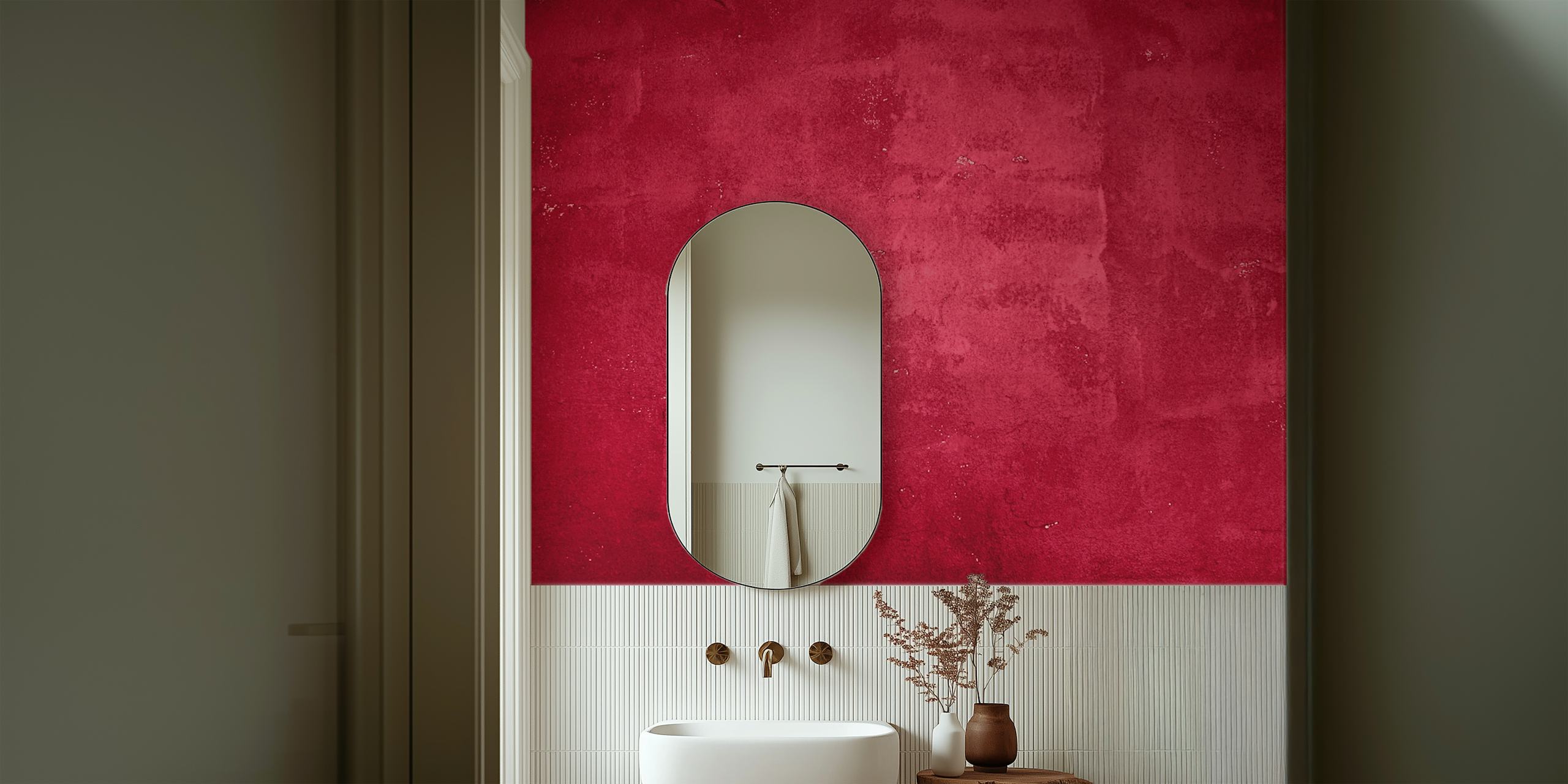 Diep rode betonlook wand met textuur wallpaper