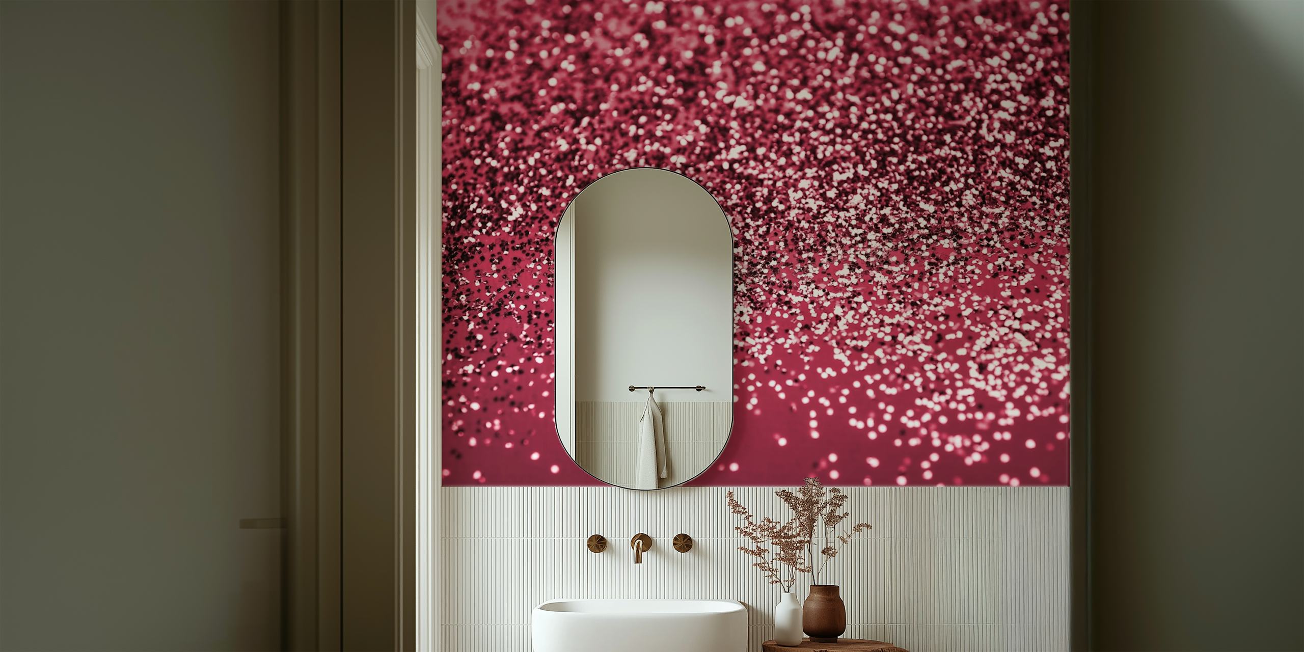 Viva Magenta Lady Glitter carta da parati in una stanza