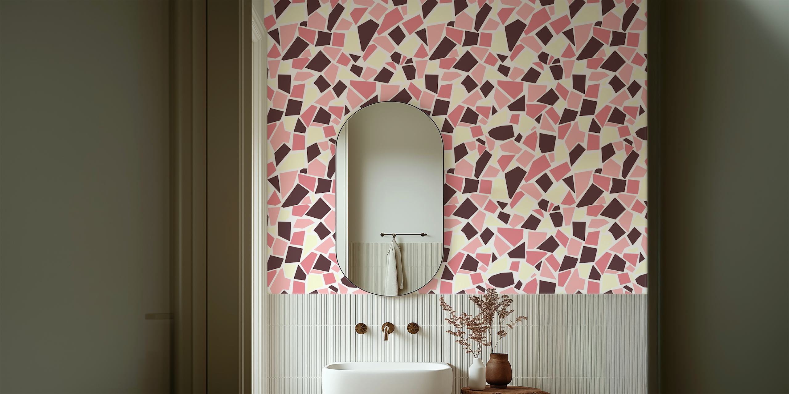 Abstract pink, black, and white mosaic wall mural