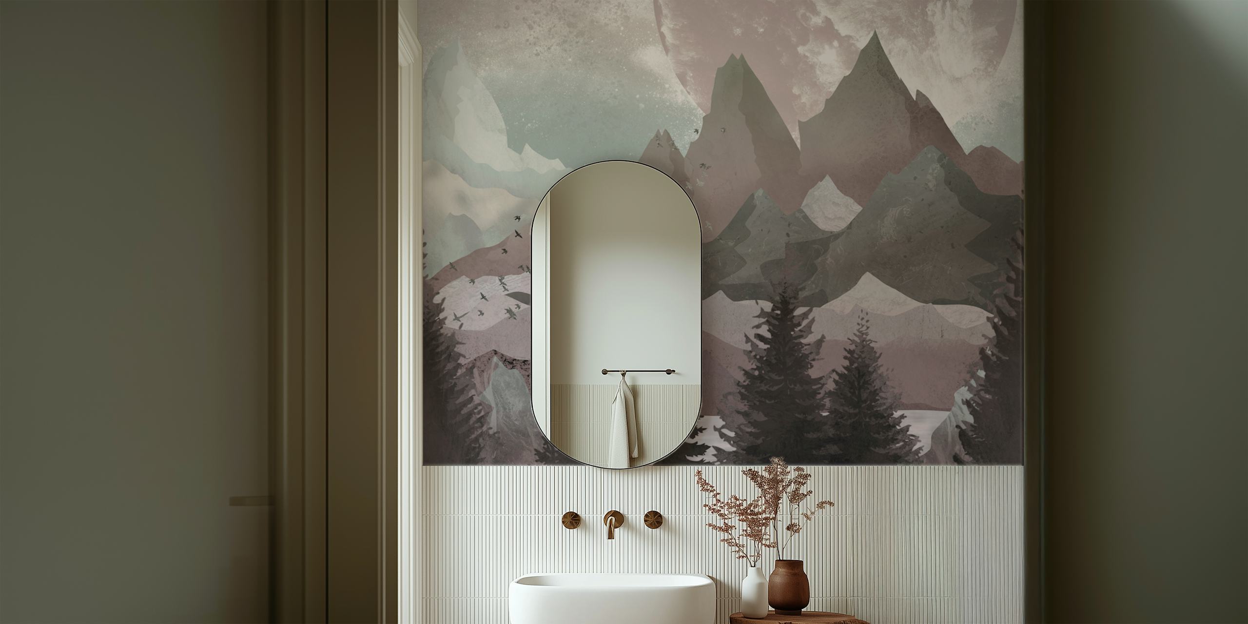 Papel de parede Enchanting mountains exibido em um quarto
