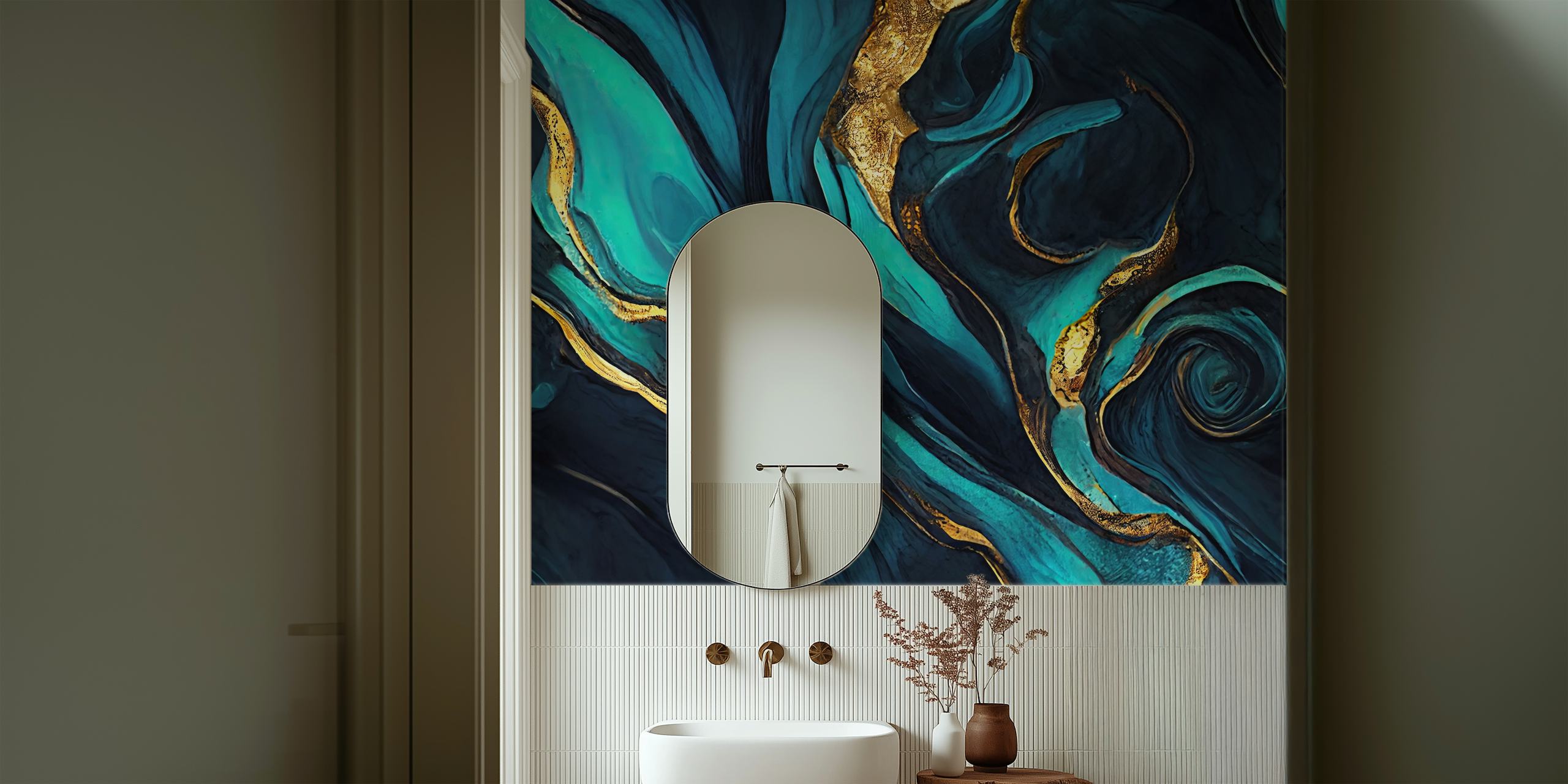 Teal and gold marble pattern wall mural
