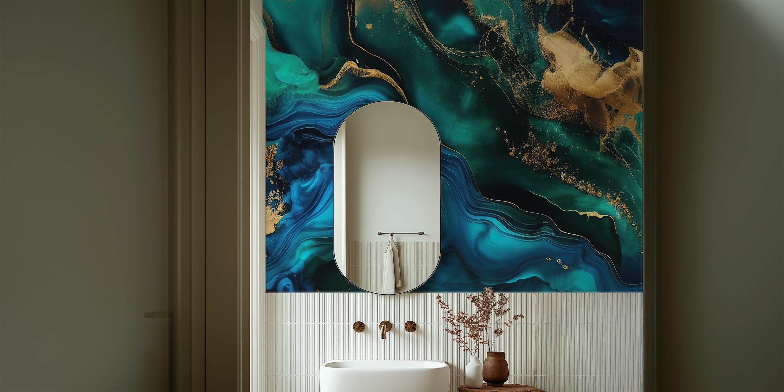 tapeta Blue Gold Luxury Marble v pokoji