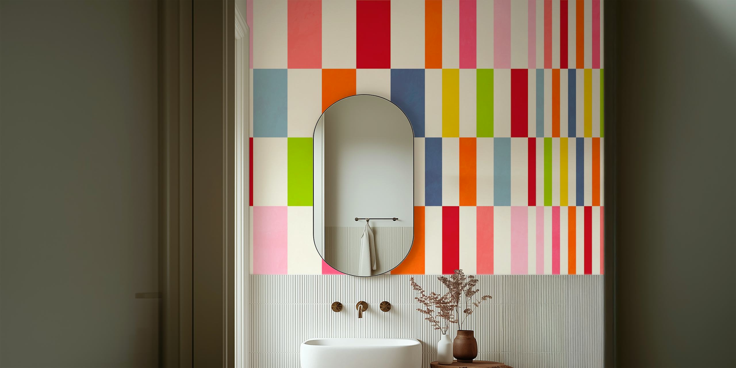 papel pintado mid mod squares spring en una habitación