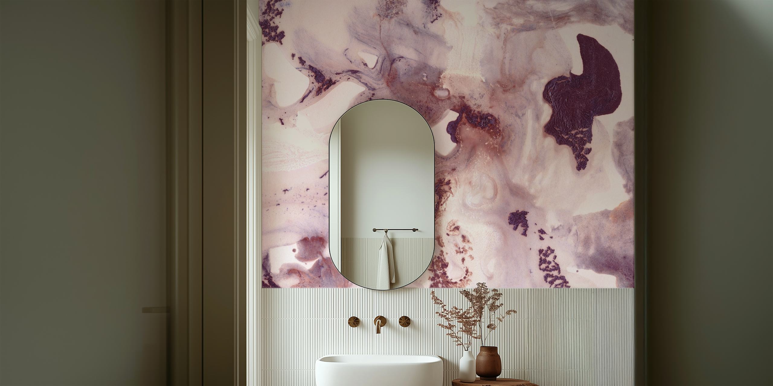 Carta da parati Plum Blush Ink Marble nella stanza
