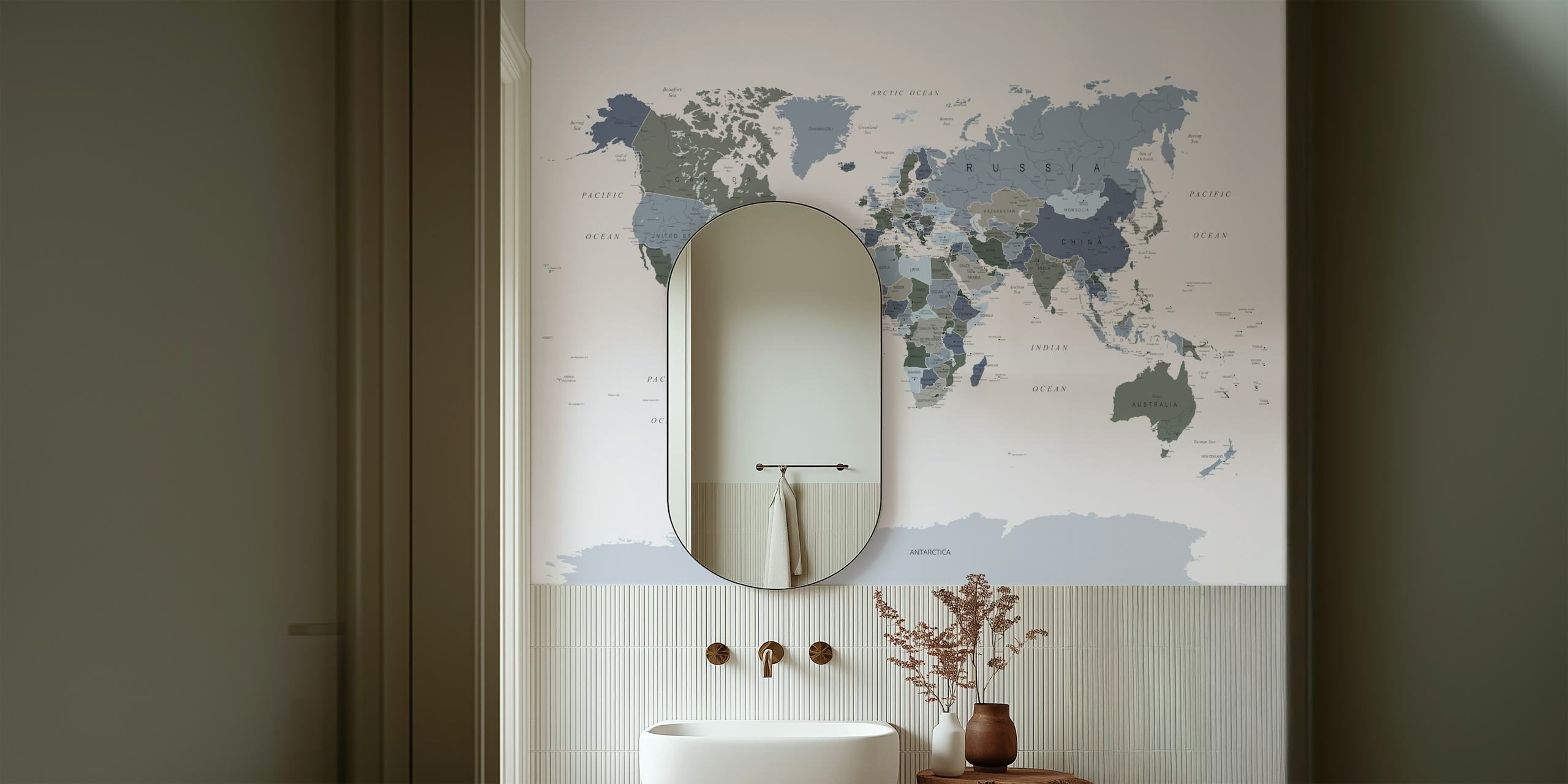 World map in blue and green colors, geographic wallpaper