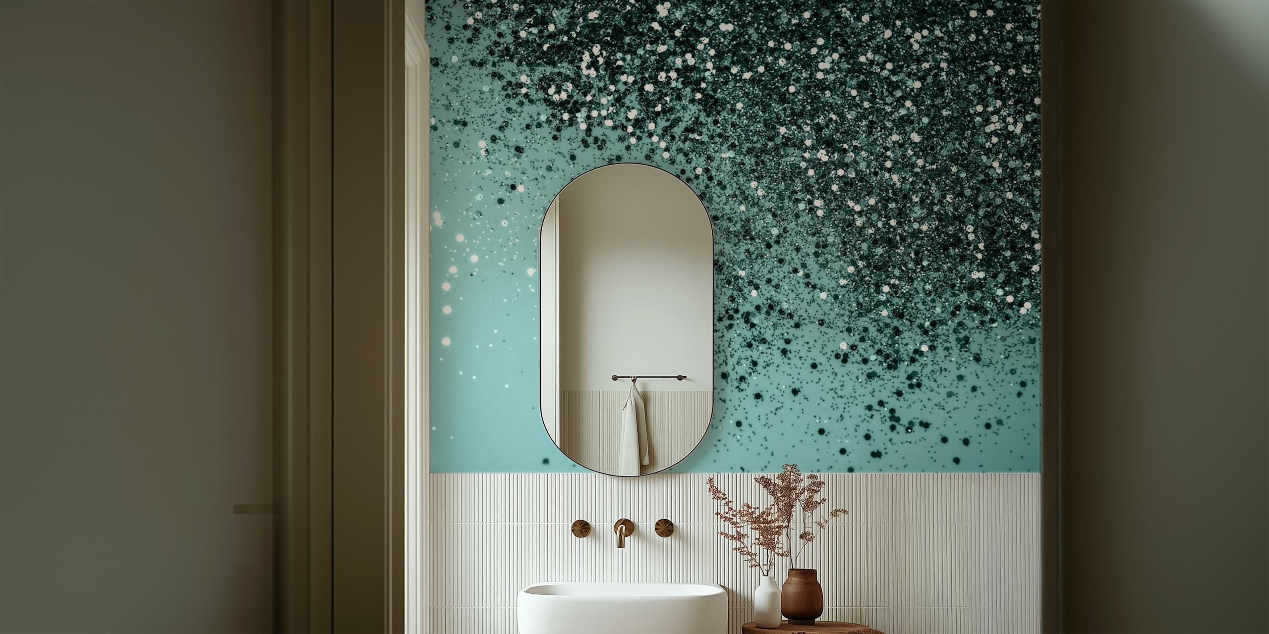 Teal glitter background with sparkling silver and black accents wallpaper
