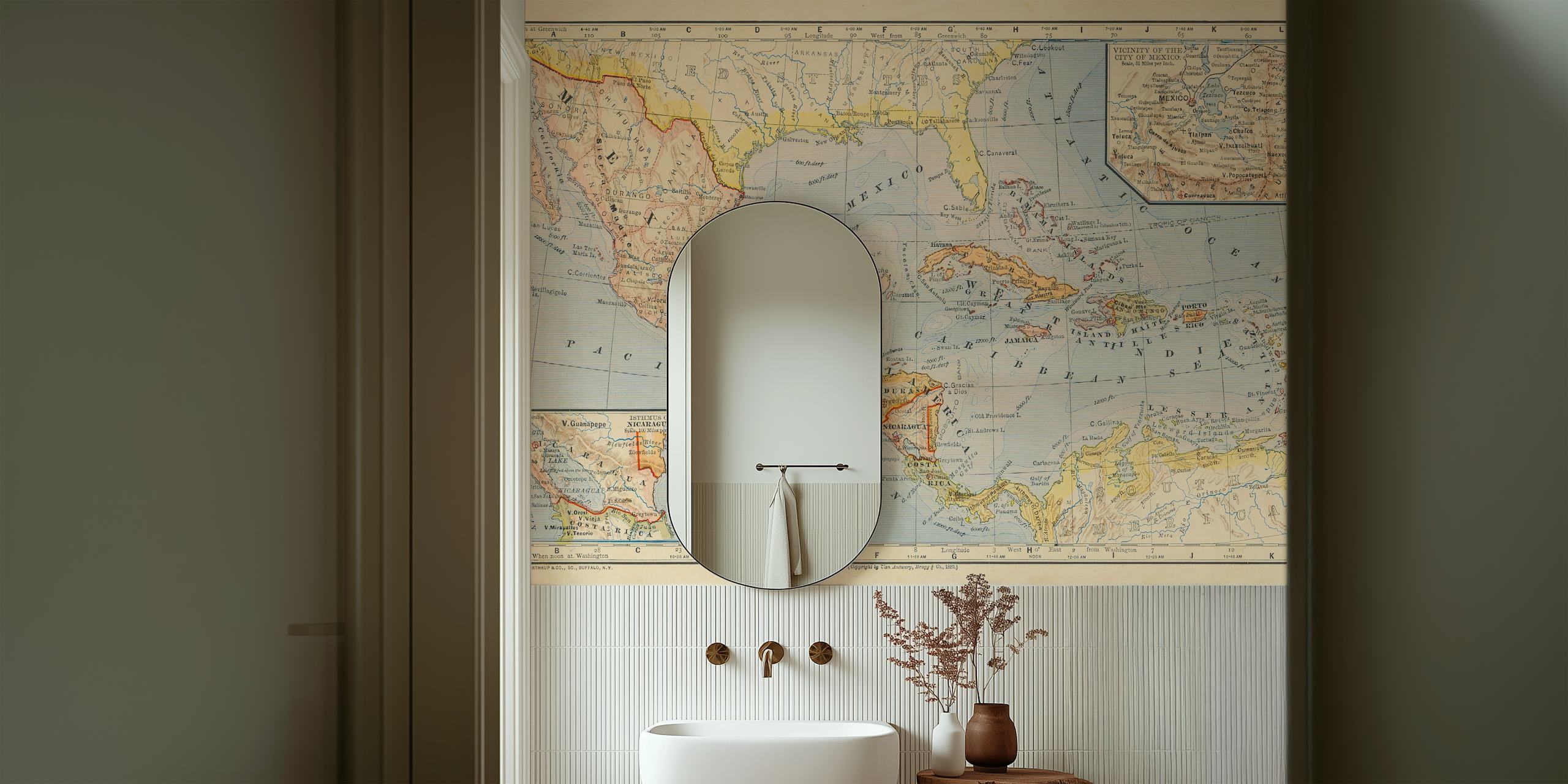 Vintage map of Caribbean and Mexico in soft colors wallpaper