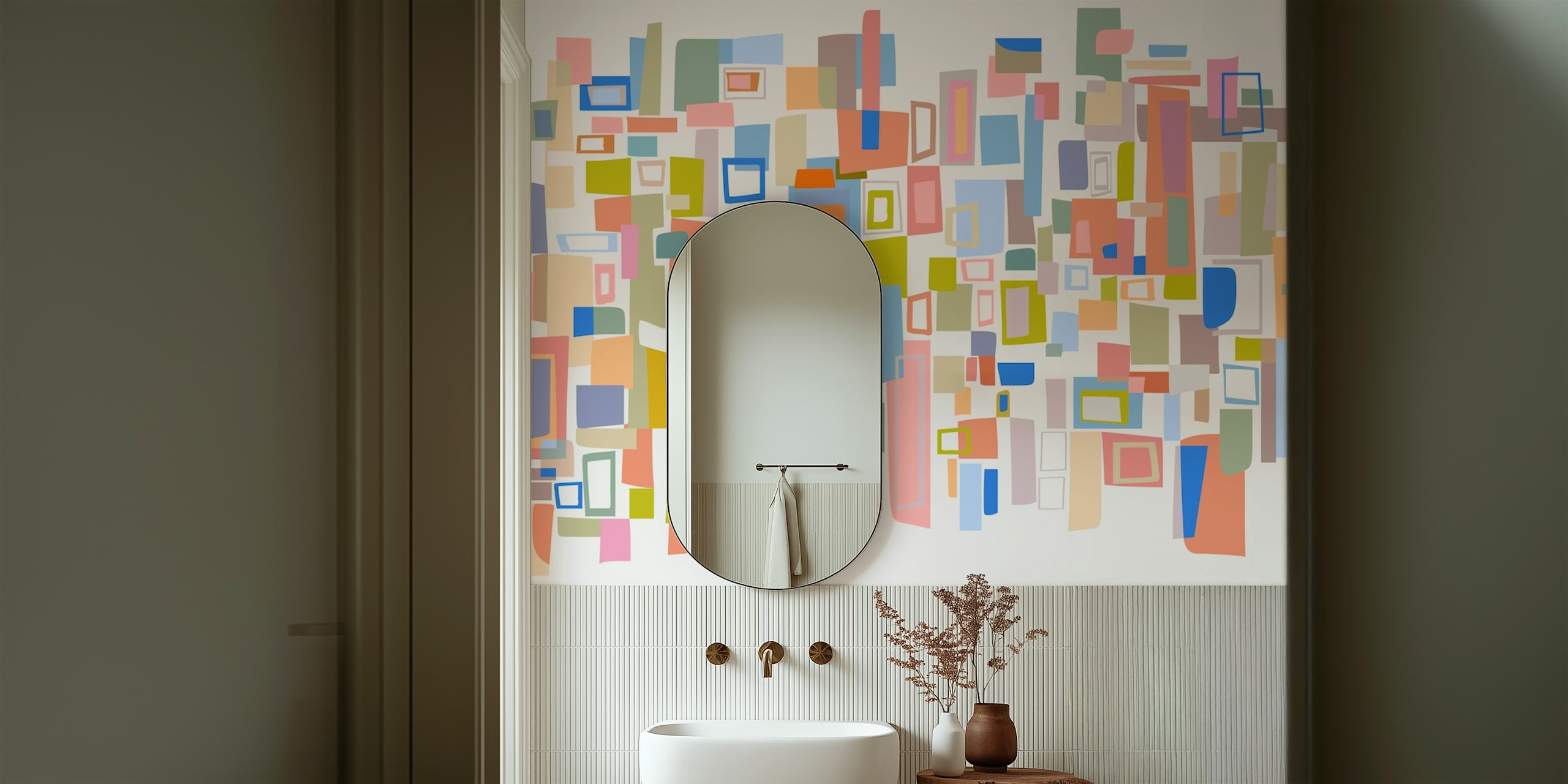 Colorful geometric abstract shapes in pastel tones wallpaper