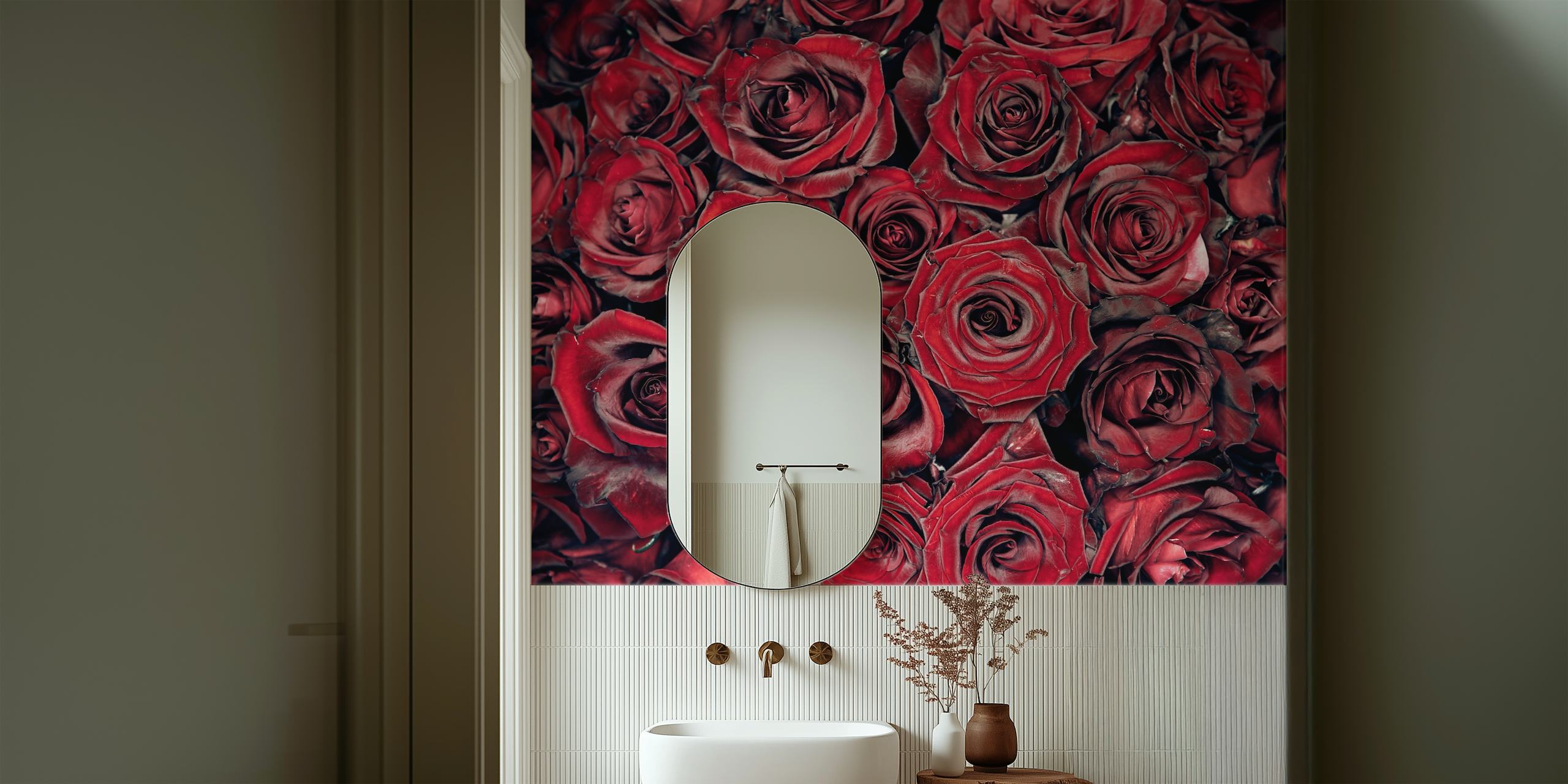 Red roses close-up floral wallpaper