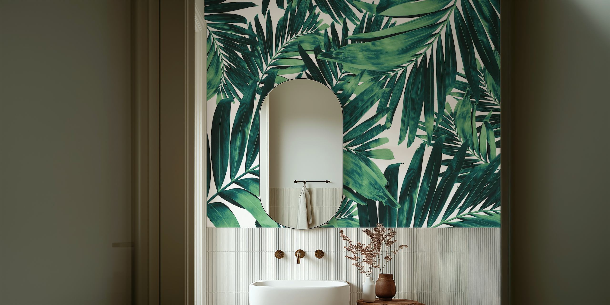Palm leaves pattern wallpaper in a room