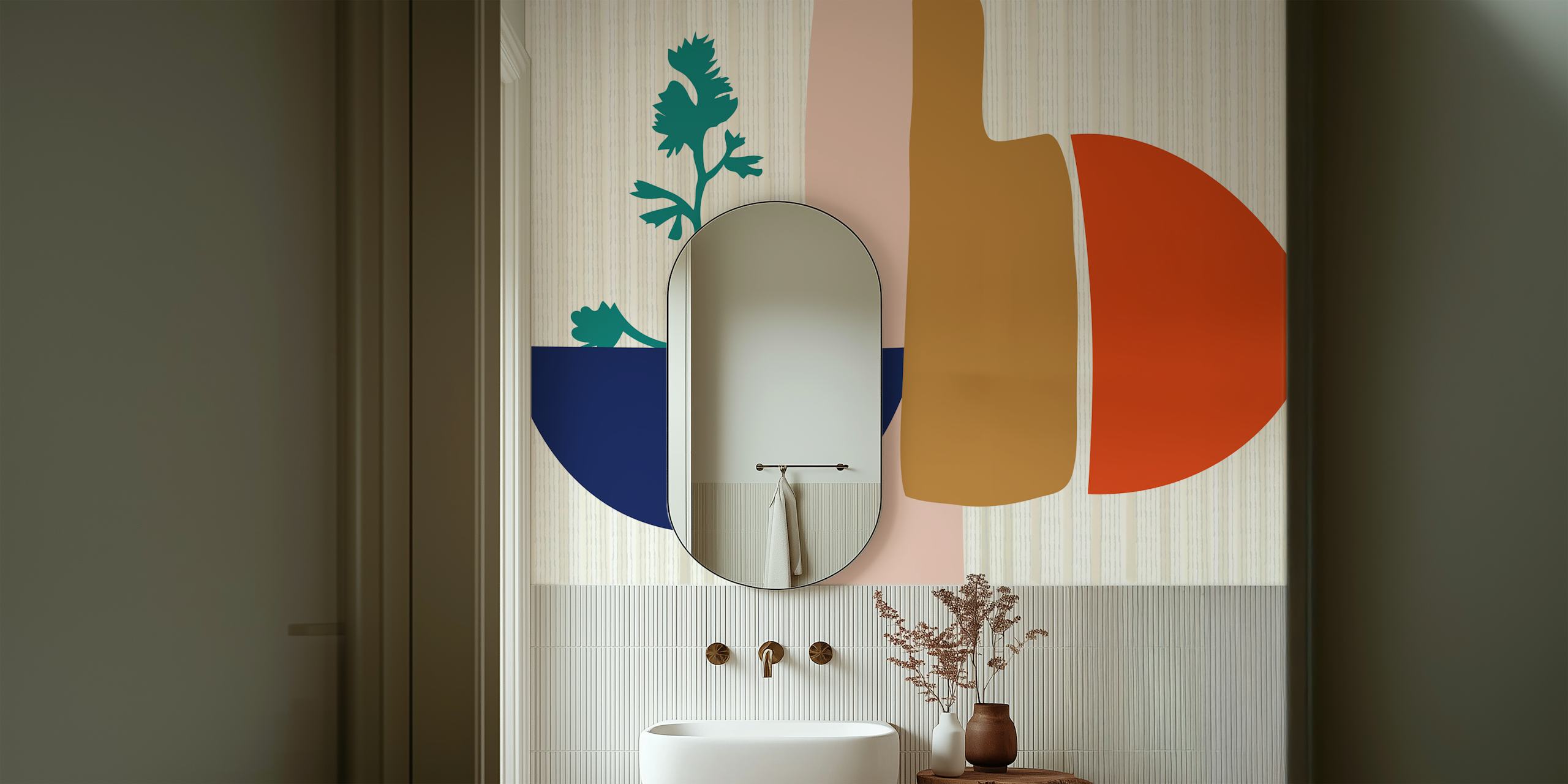 Mid Century Botanical design in earthy colors wallpaper