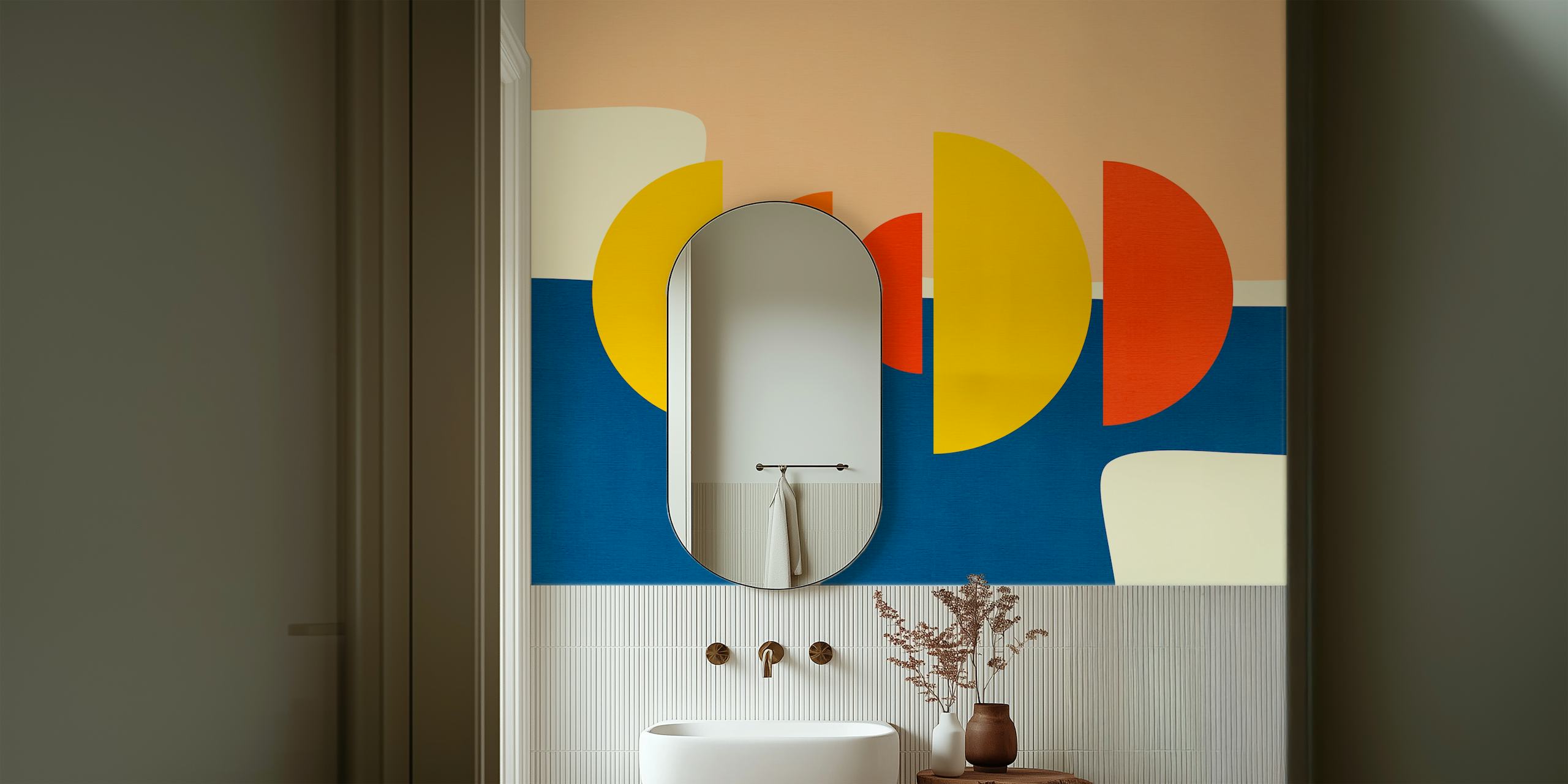 Geometric circles in yellow, red, and blue wallpaper