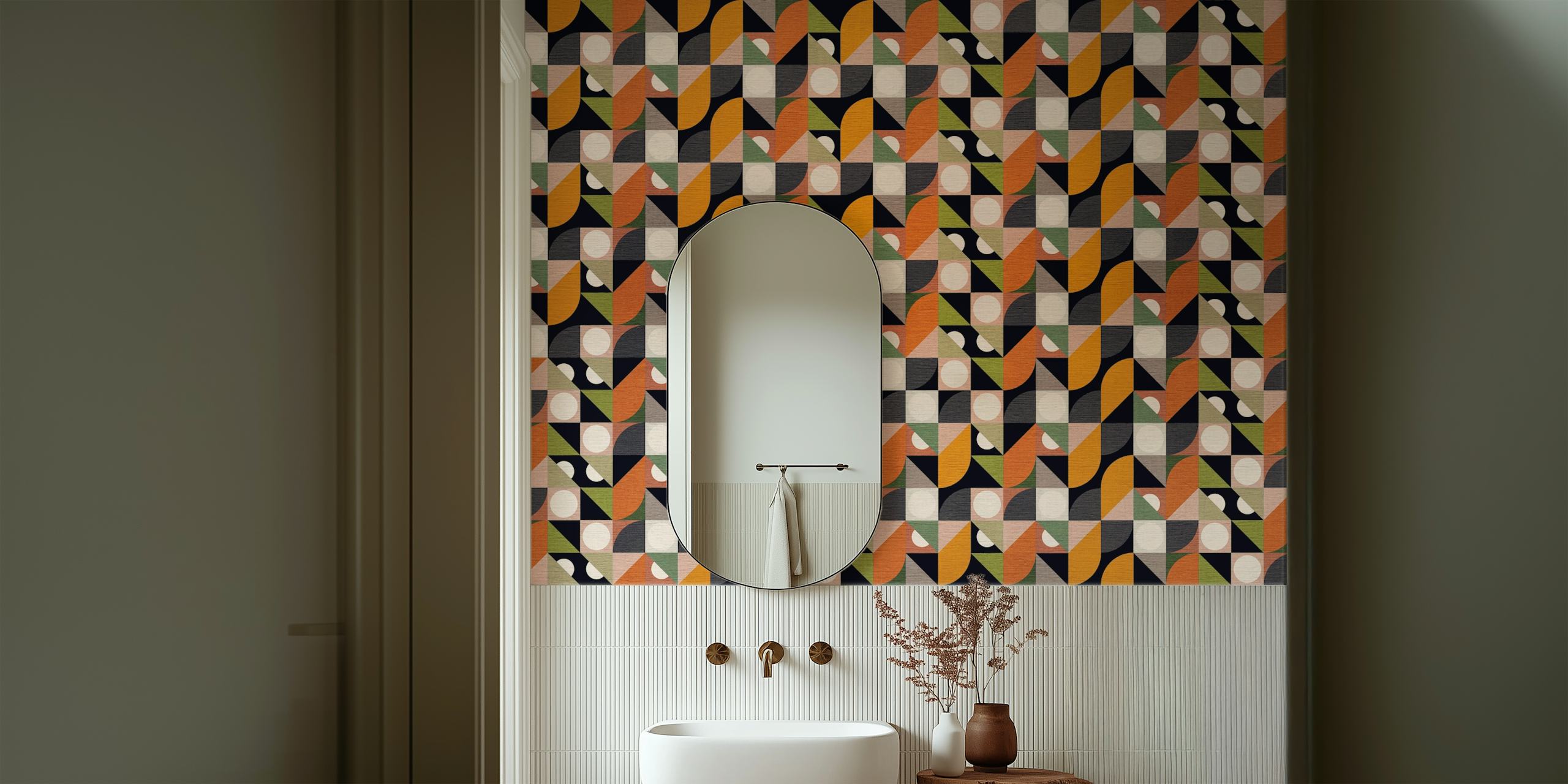 carta da parati Muted Mid Century Bauhaus Tiles in una stanza