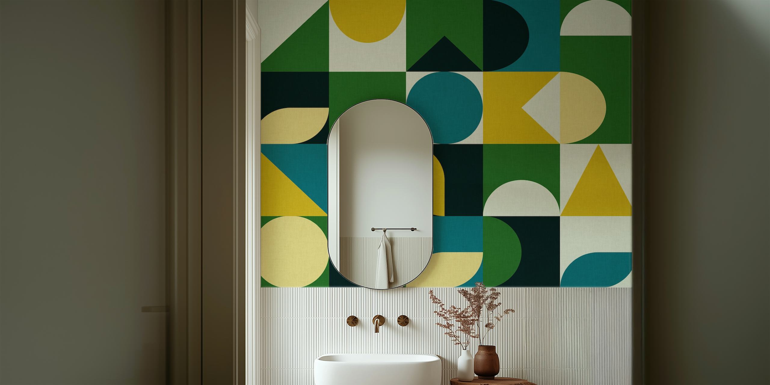 Mid century moody blue wallpaper design in a room