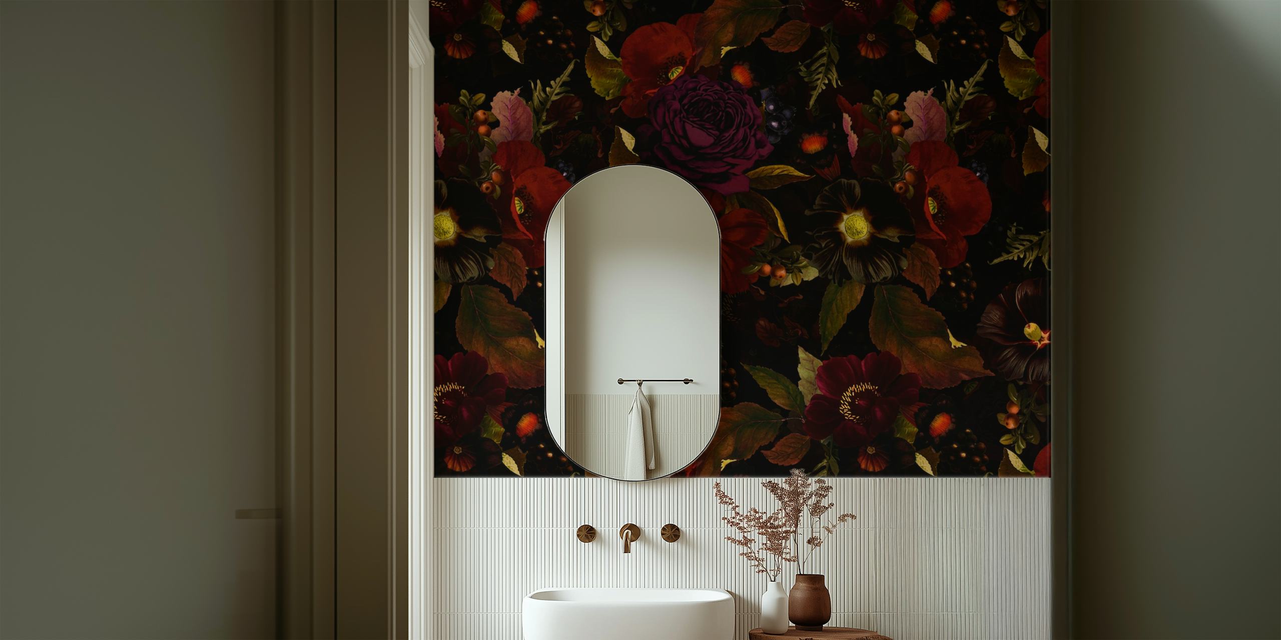 Dark floral wallpaper in a stylish room