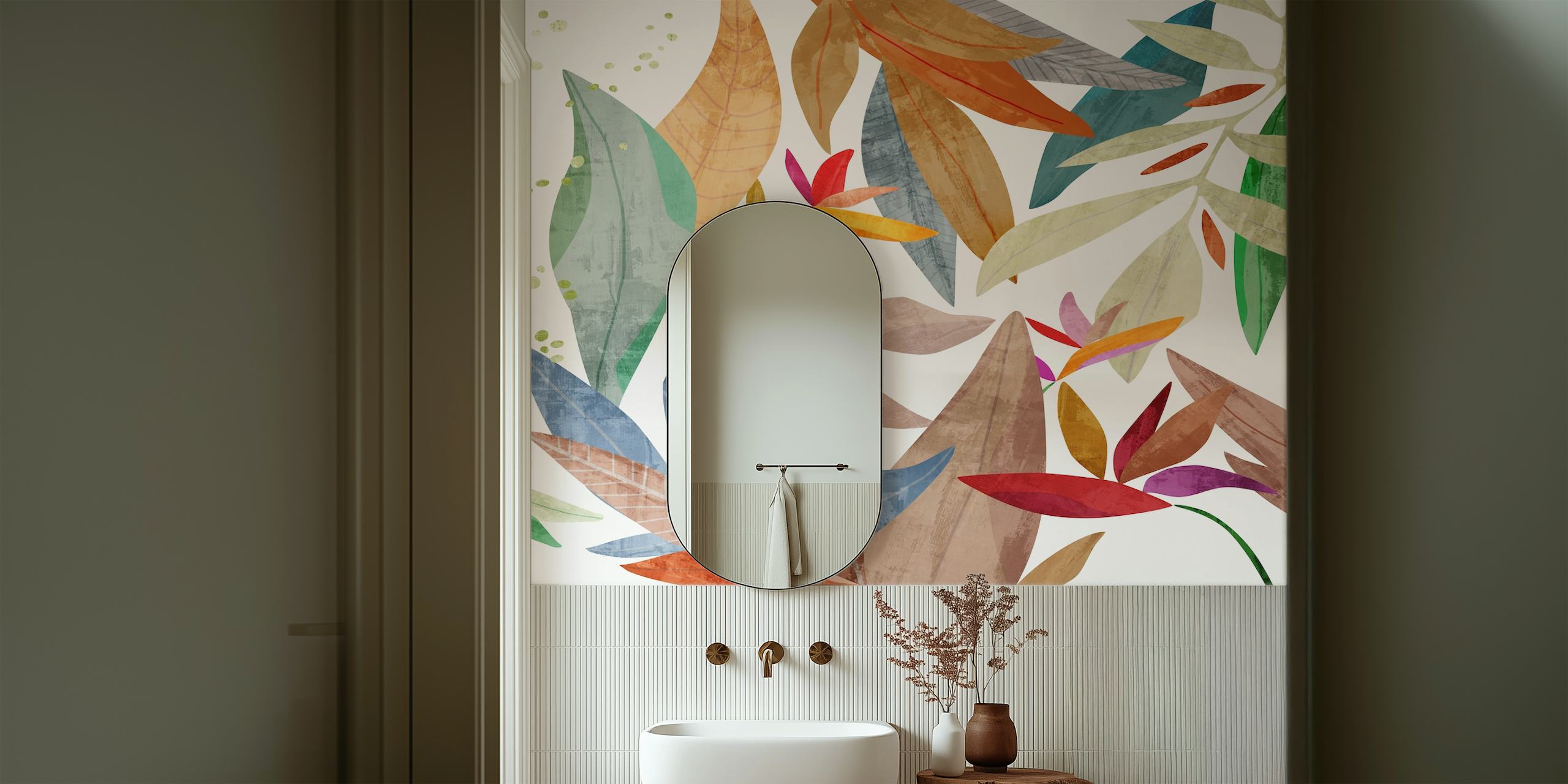 Tropical landscape wallpaper featuring colorful leaves
