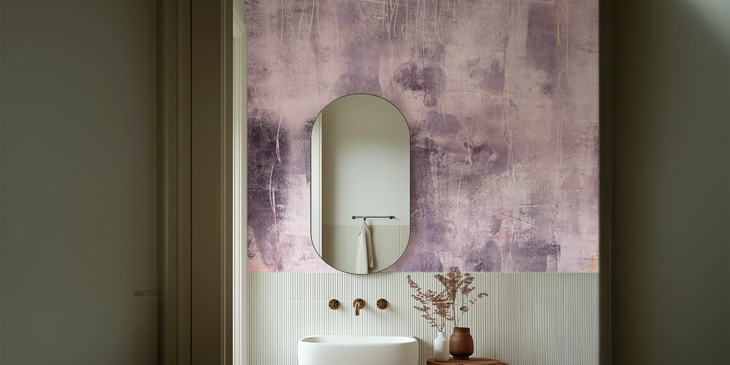 Purple textured wallpaper in a room