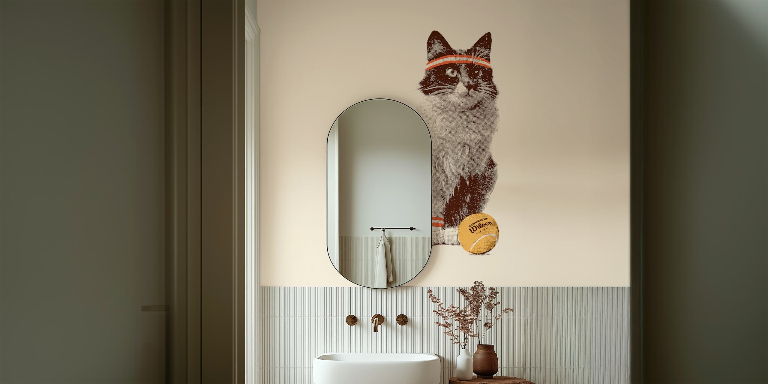 Ταπετσαρία Tennis Cat που εμφανίζεται σε ένα δωμάτιο