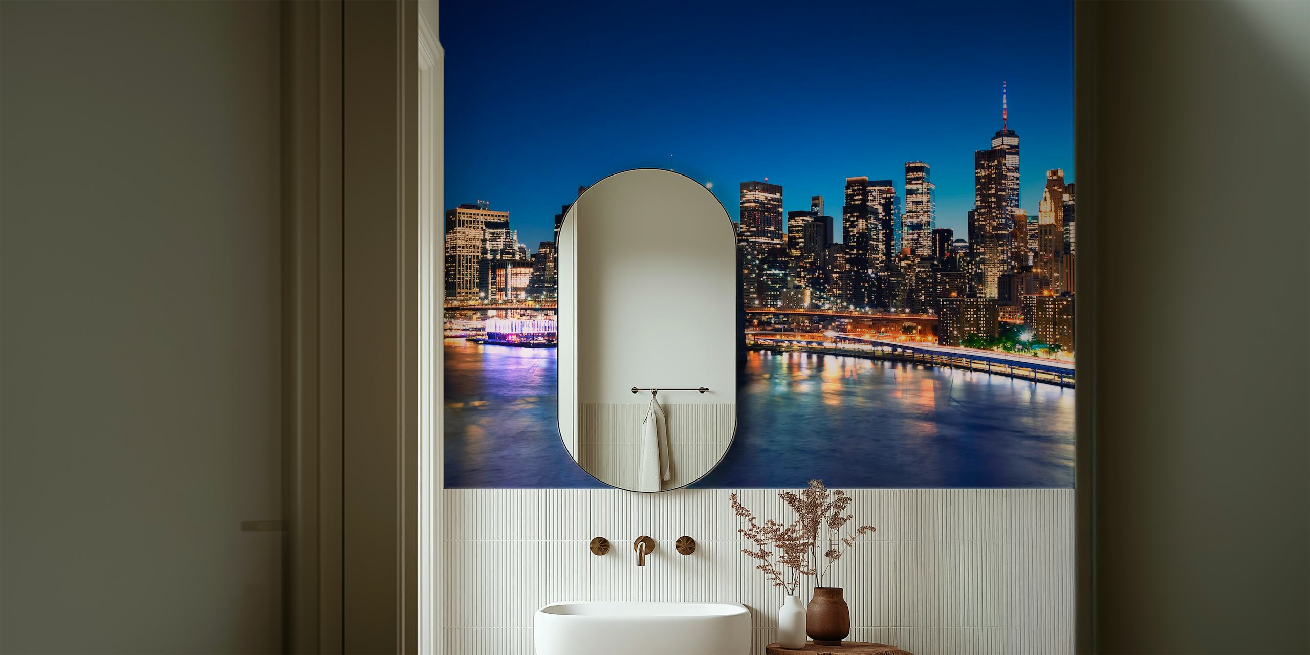 New York City skyline at dusk wall mural