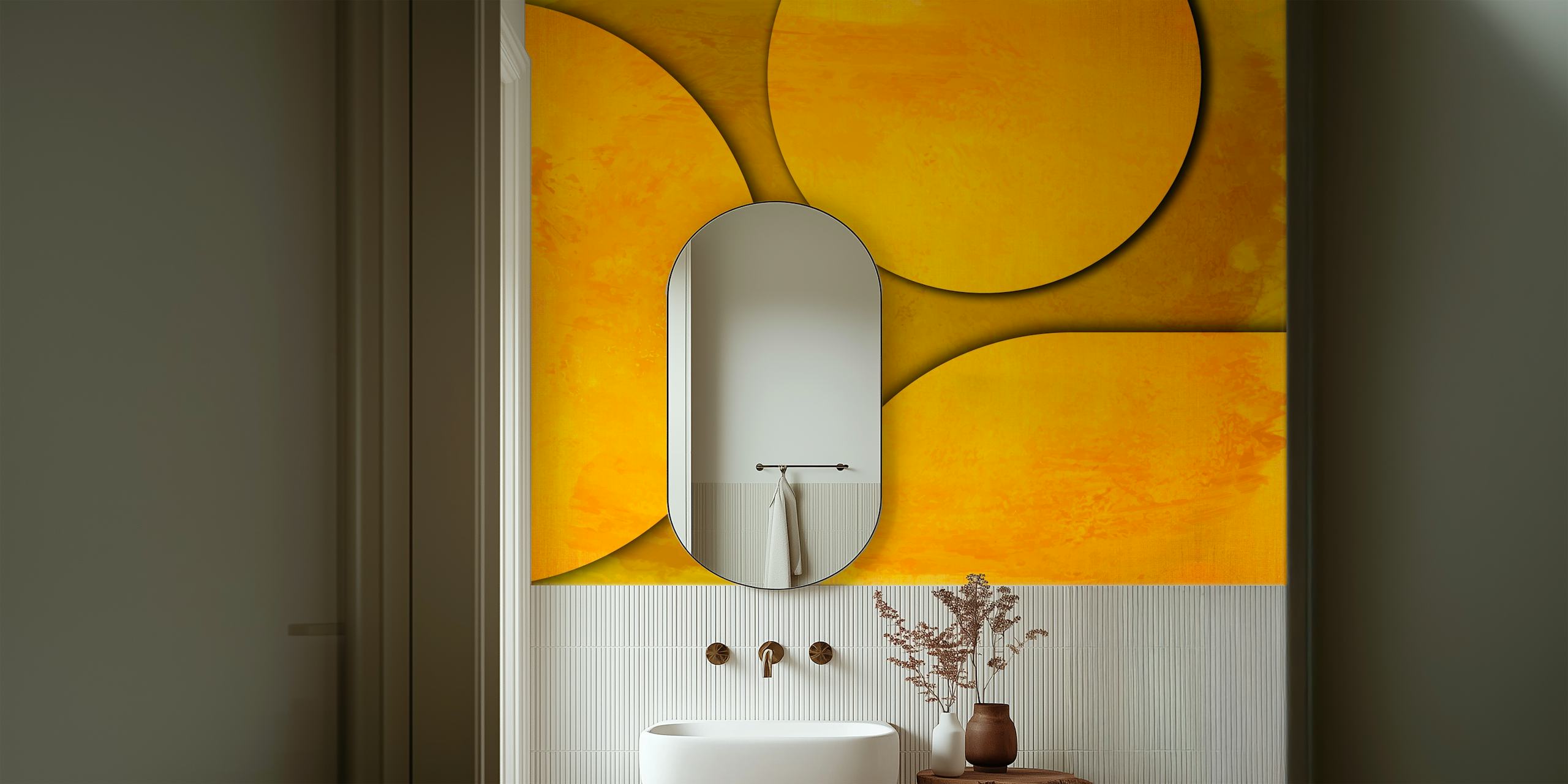 Yellow Mid Century Geometry wallpaper in a room