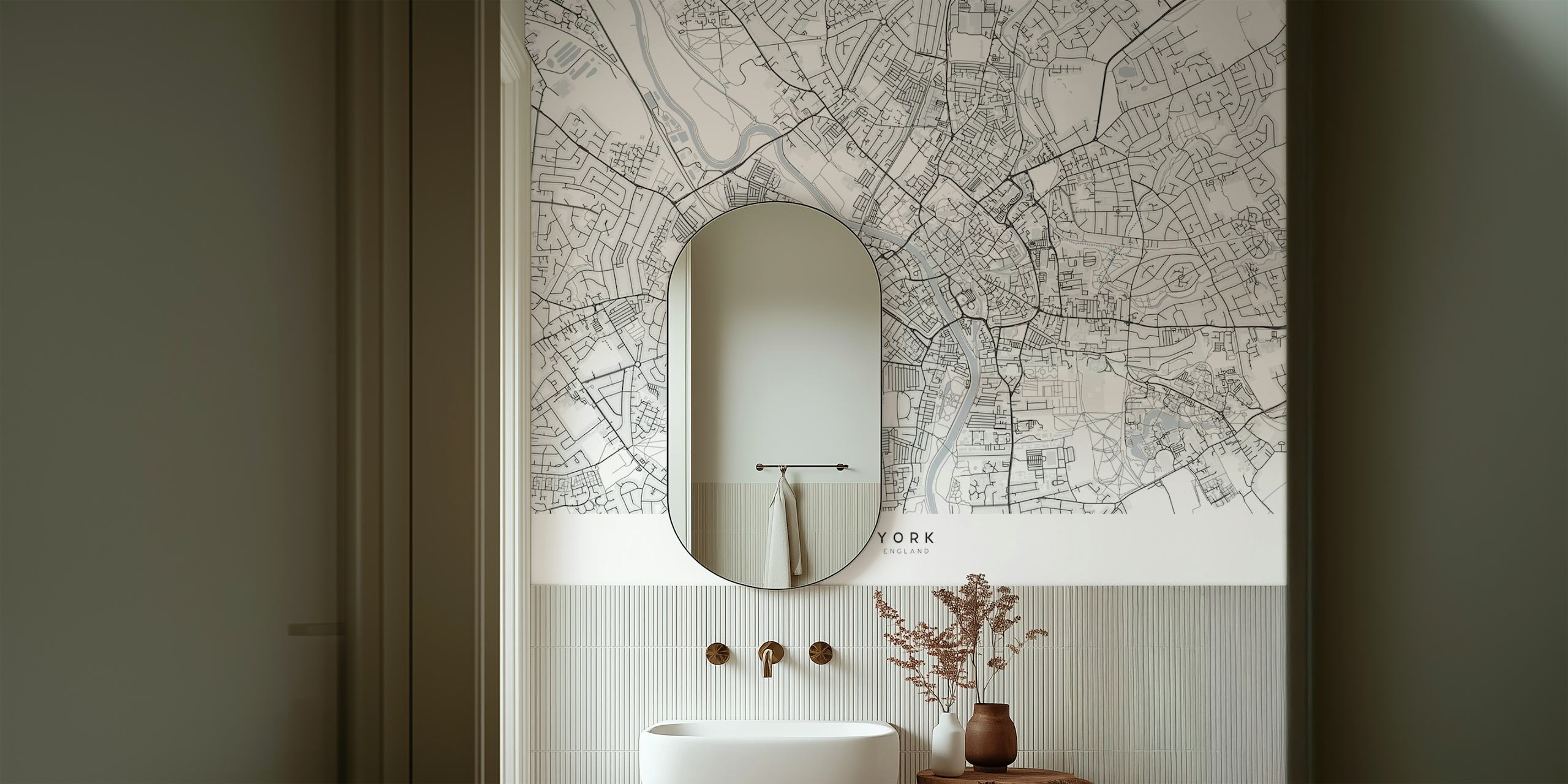 Black and white detailed map of York, England wall mural