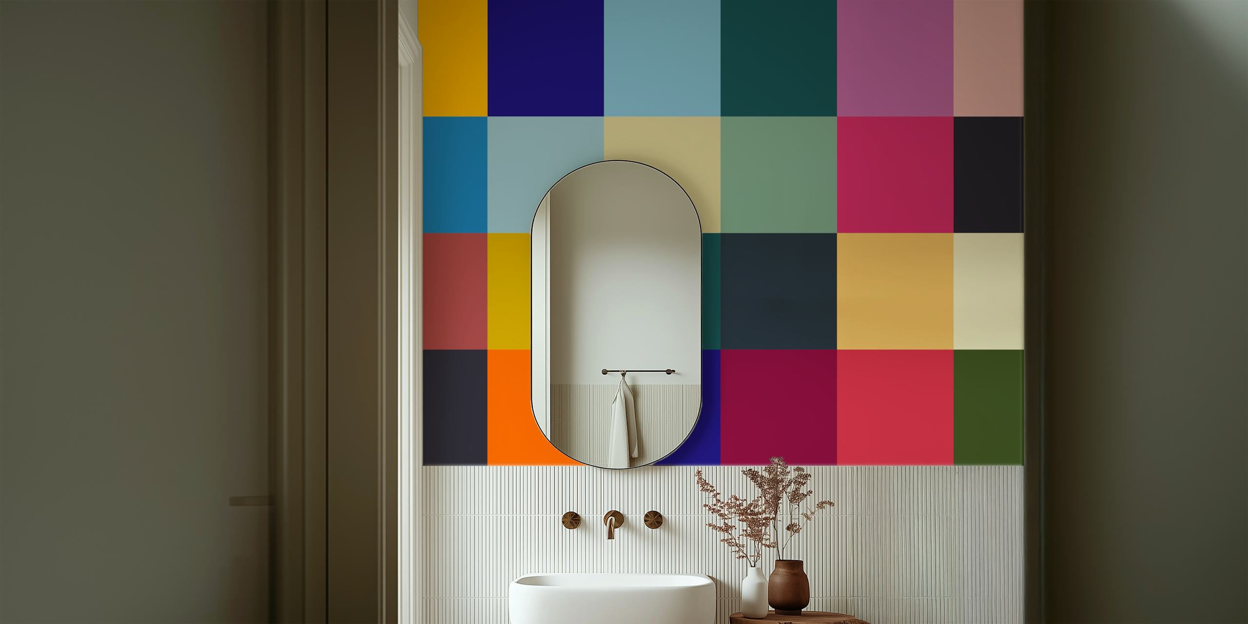 Colorful Happy Squares wallpaper in a room