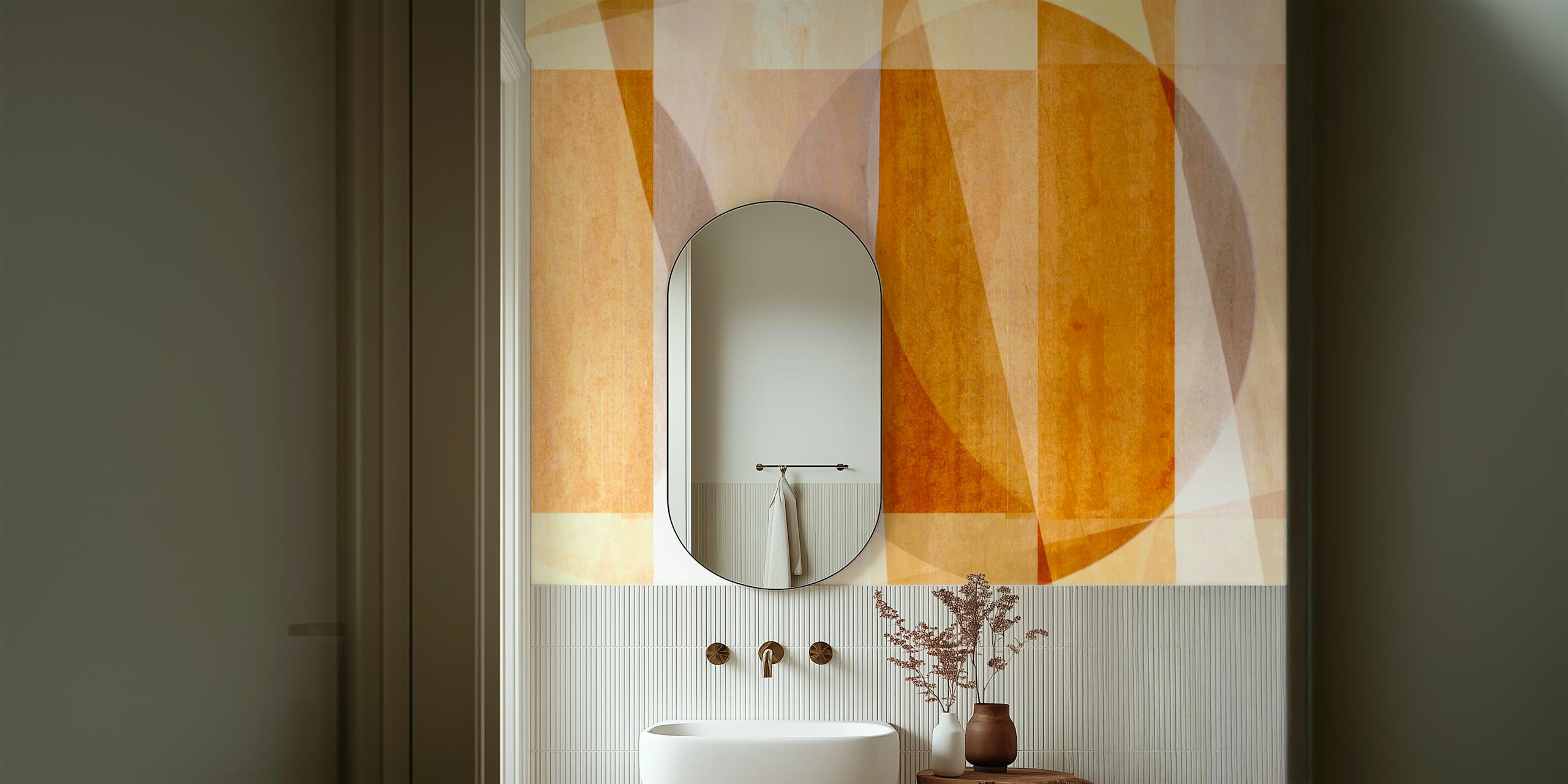 Geometric patterns in warm hues with brown and beige wallpaper