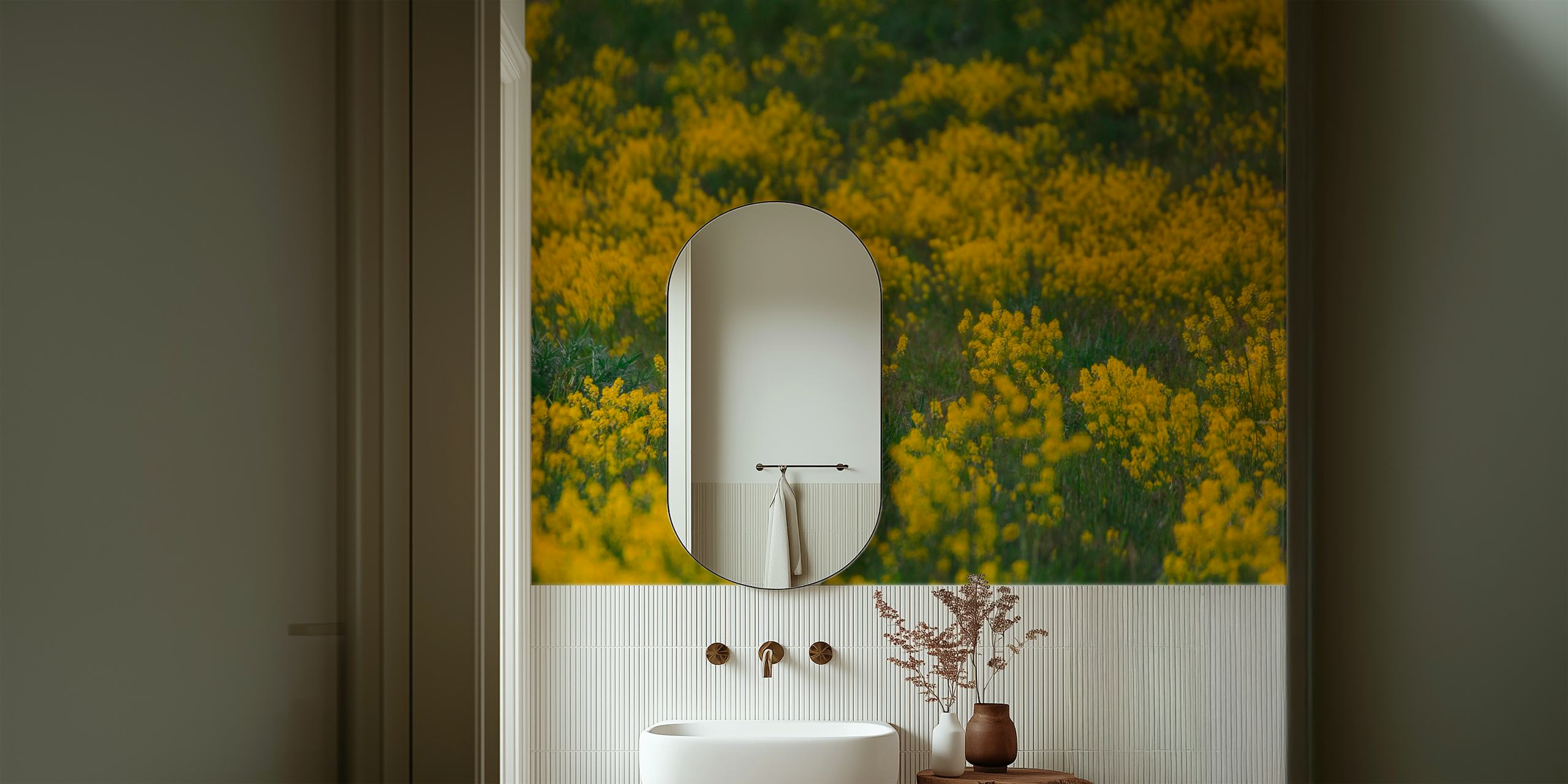 Wallpaper featuring sheep and yellow flowers
