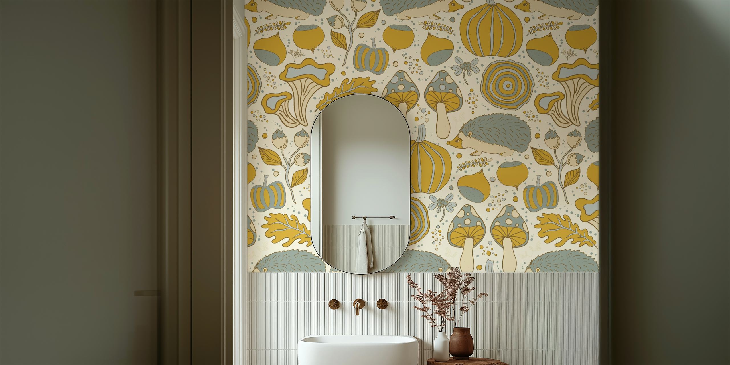 Papel de parede Autumnal com flowers e animals.