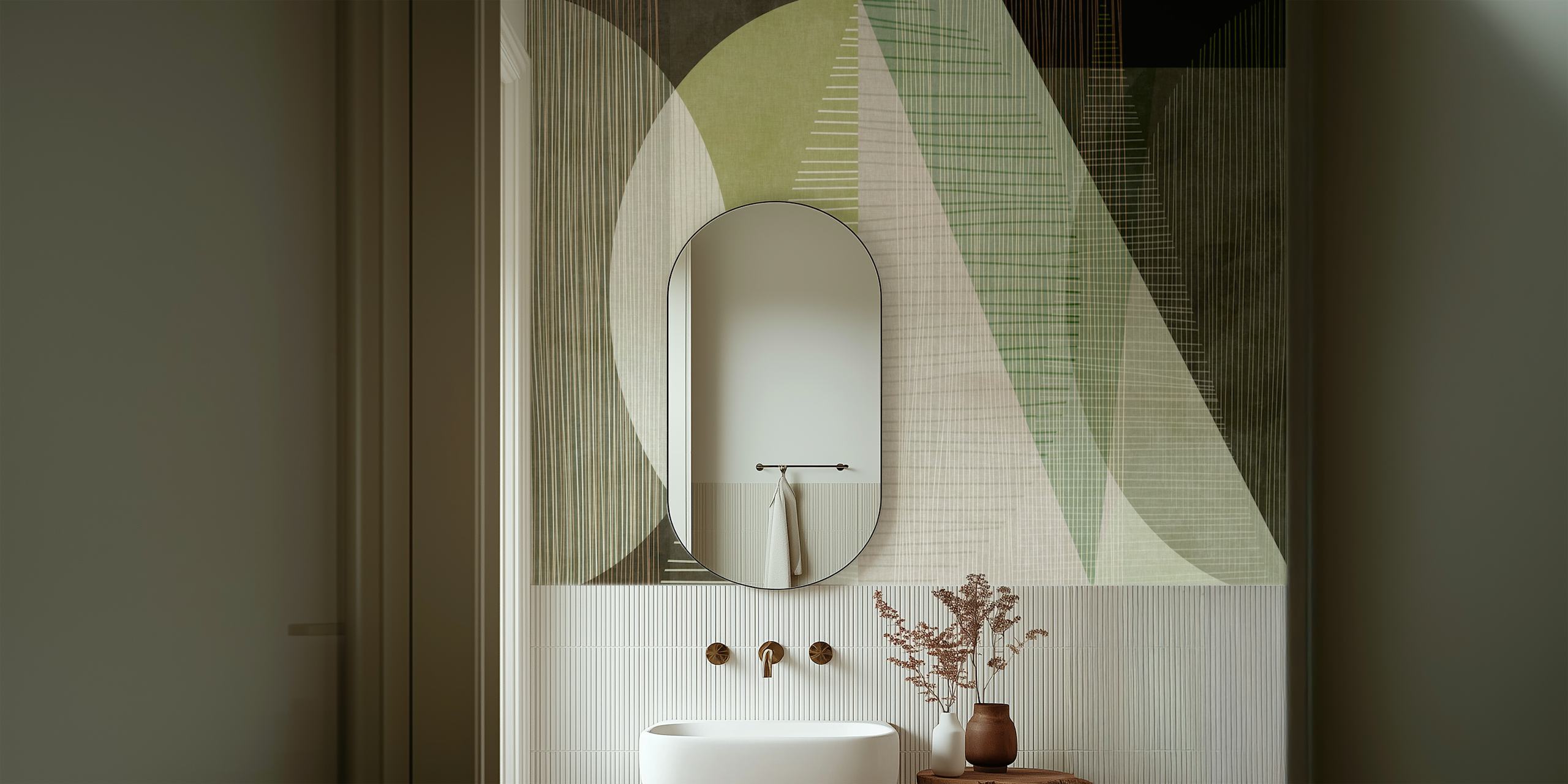 Modern vintage geometric shapes in green tones wall mural