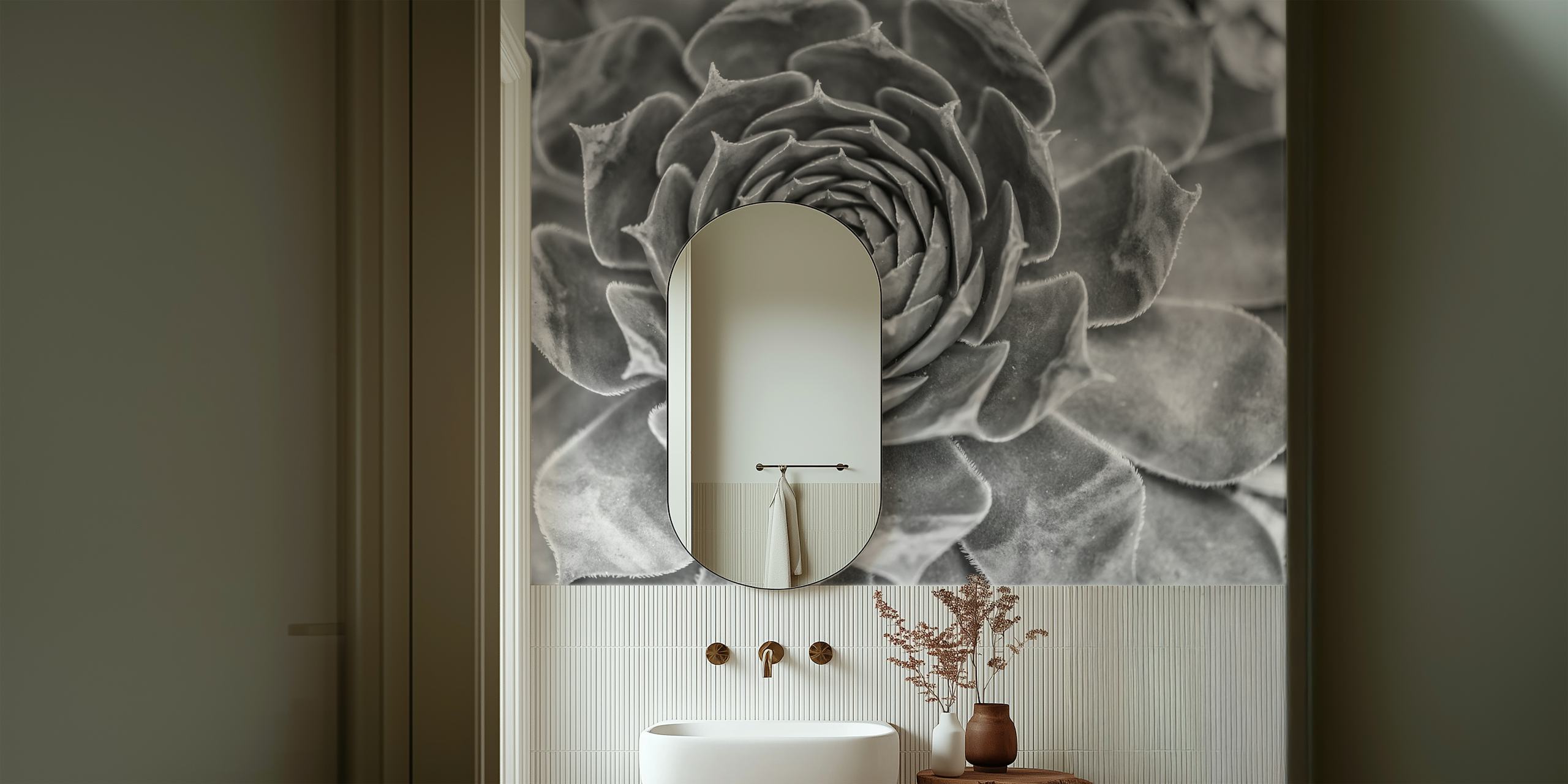 Echeveria wallpaper in living room setting