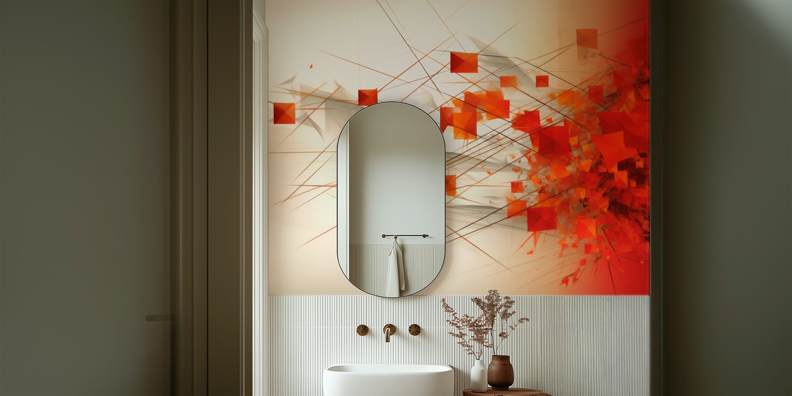 Abstract geometric shapes and autumn foliage wall mural