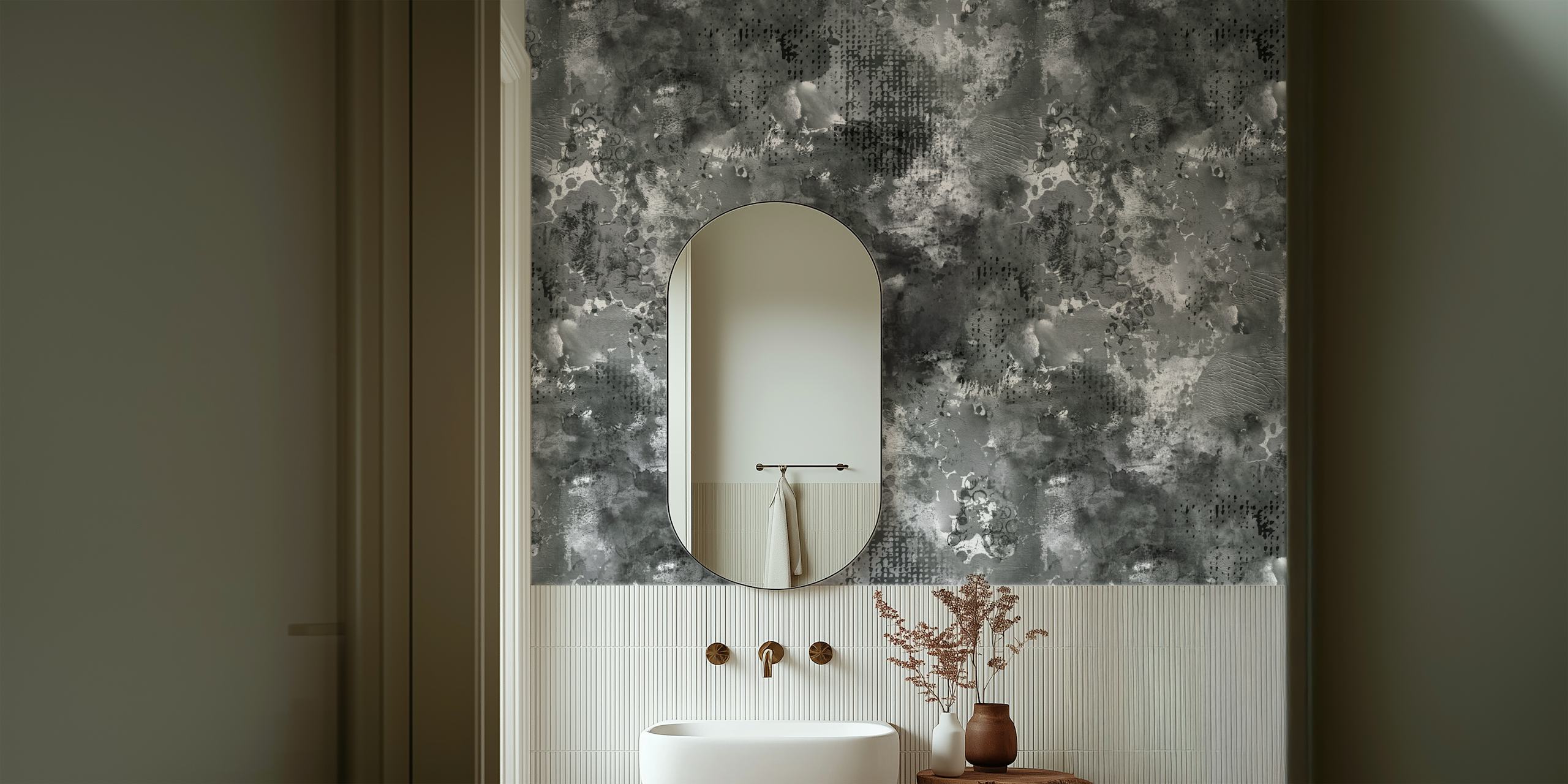 Abstract paint texture grey wallpaper in room