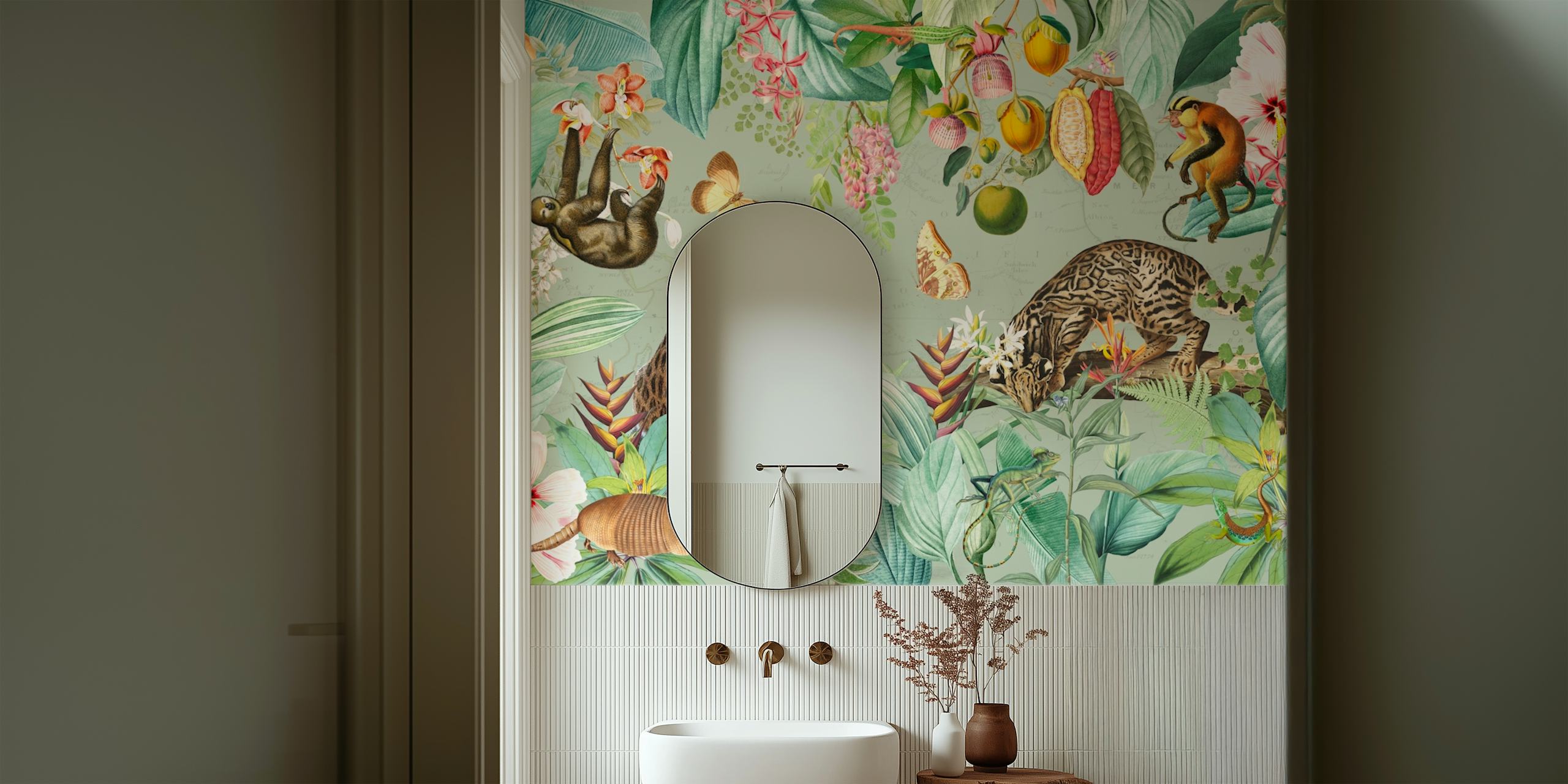 Papier peint vibrant de forêt tropicale avec des animaux exotiques