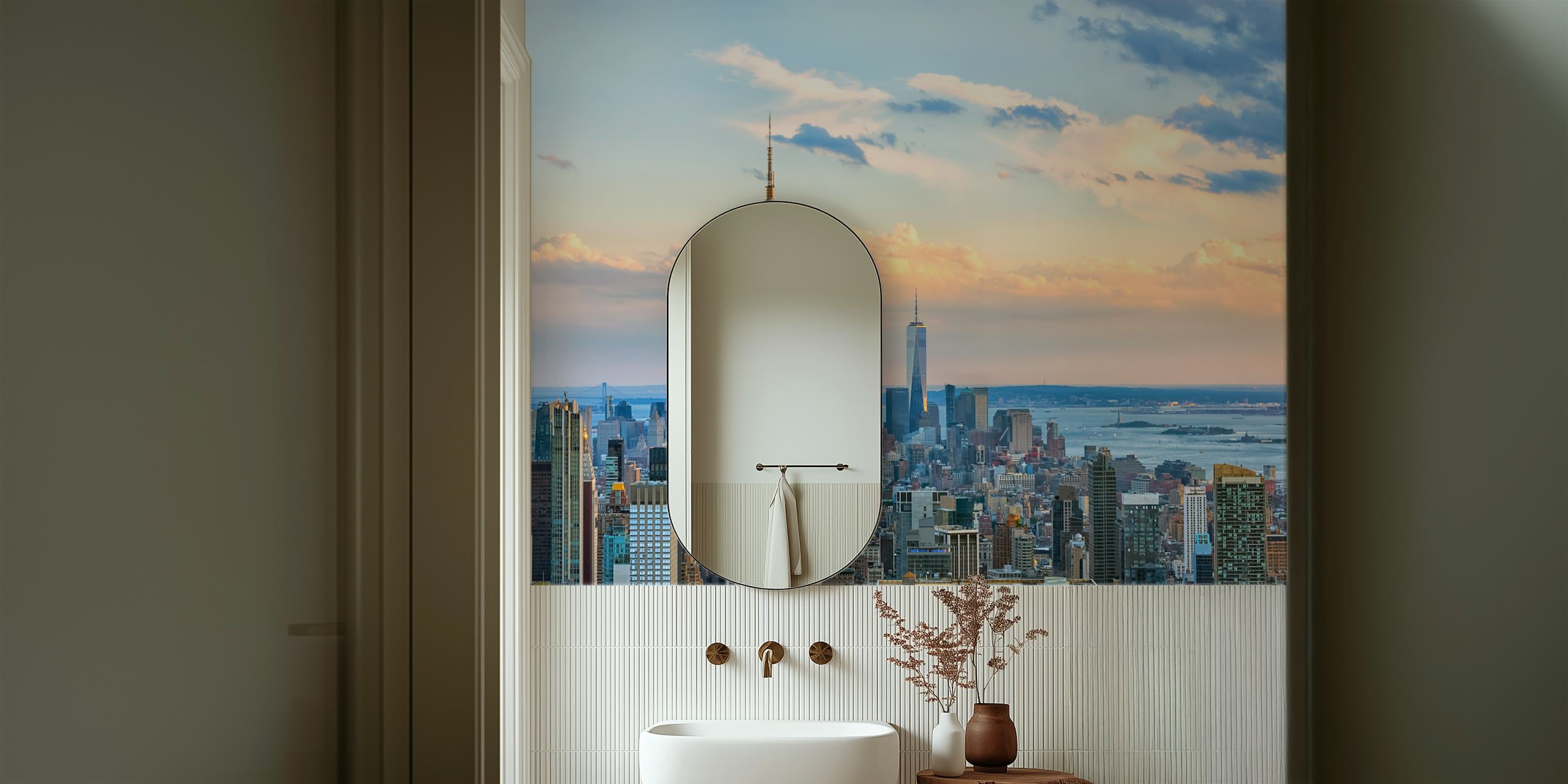 New York skyline wallpaper in a room