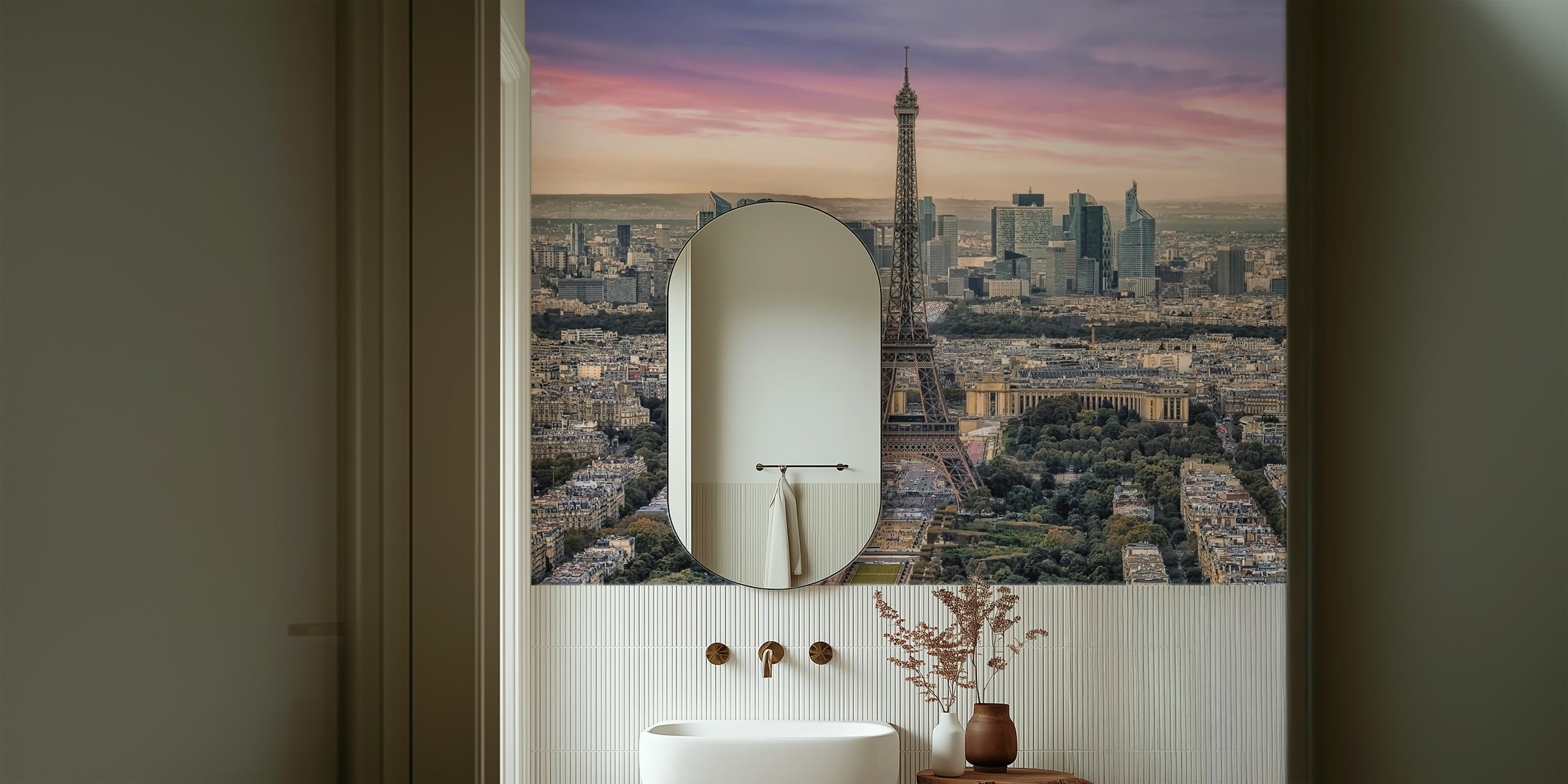 Pink sunset em Paris com a Torre Eiffel