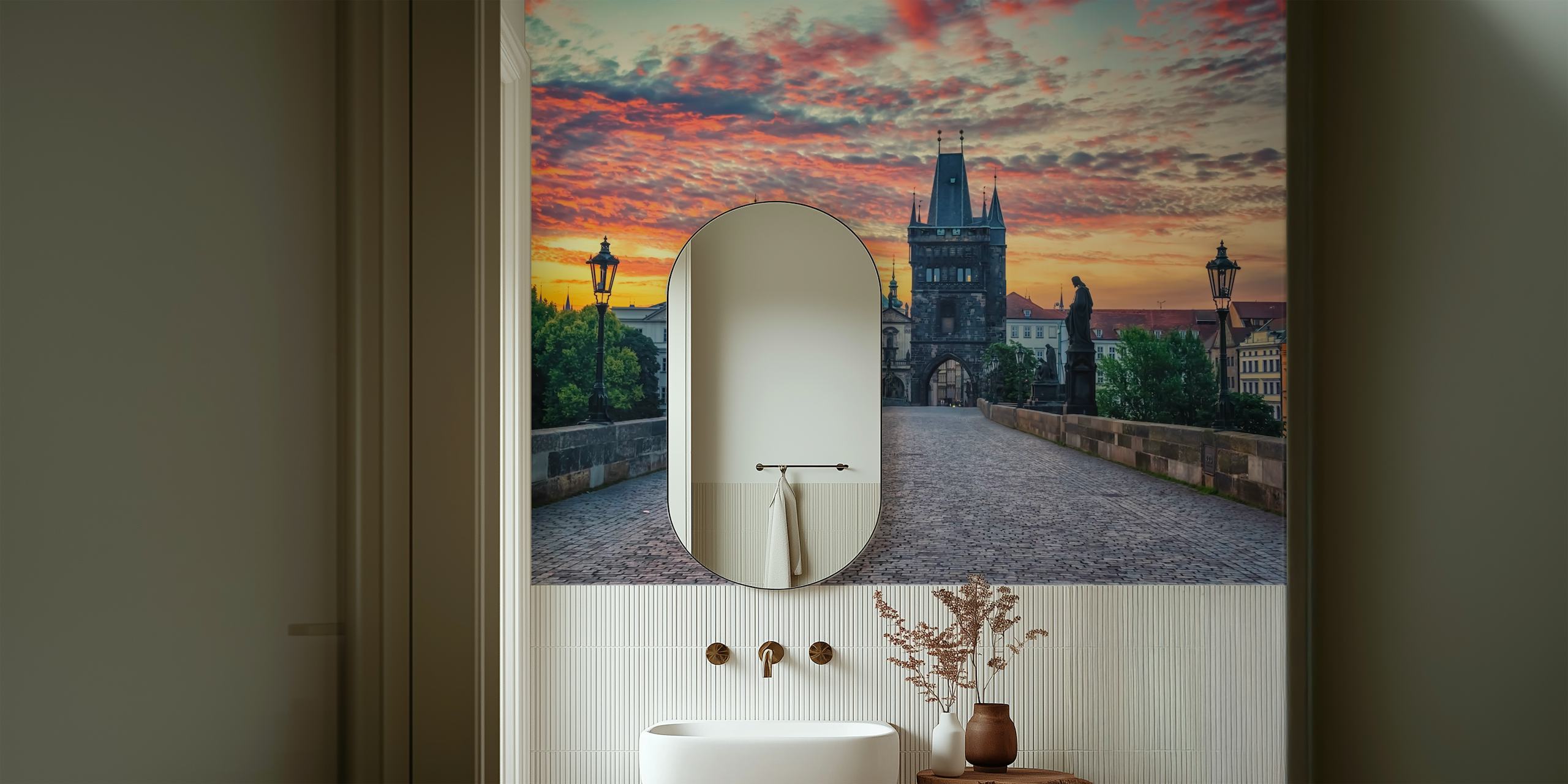 Sunrise In Prague wallpaper displayed in a room
