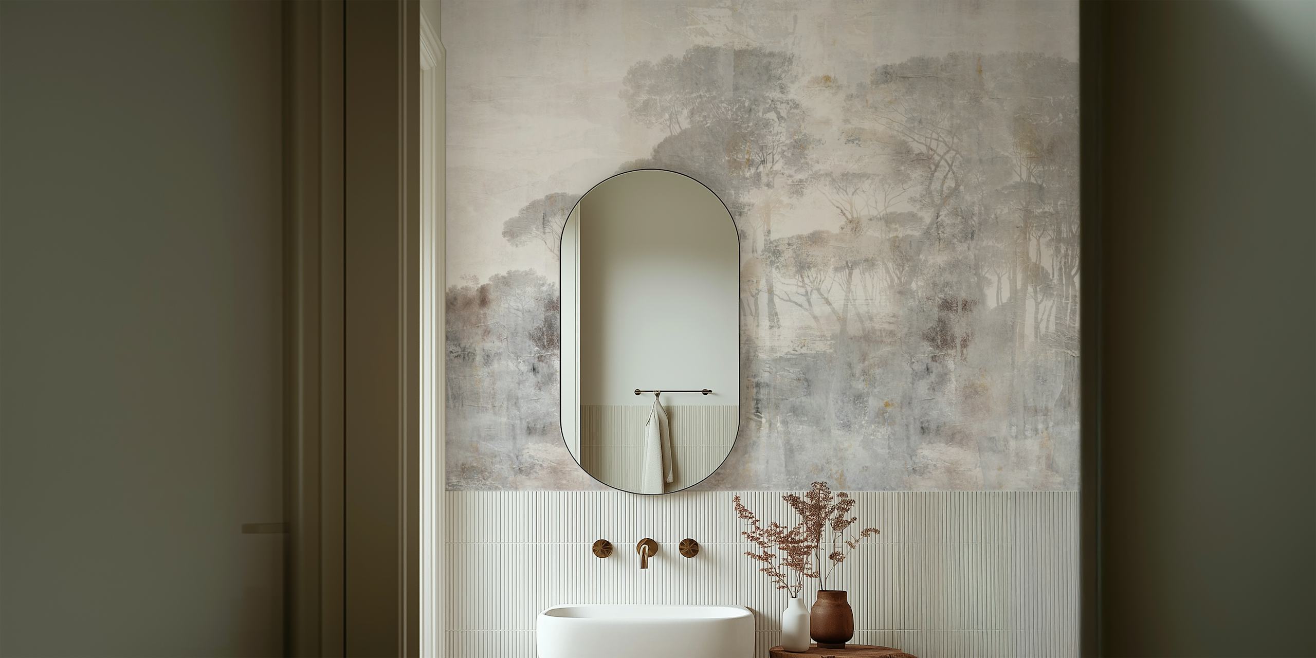 Toscana dreamy trees landscape in white and cream wall mural