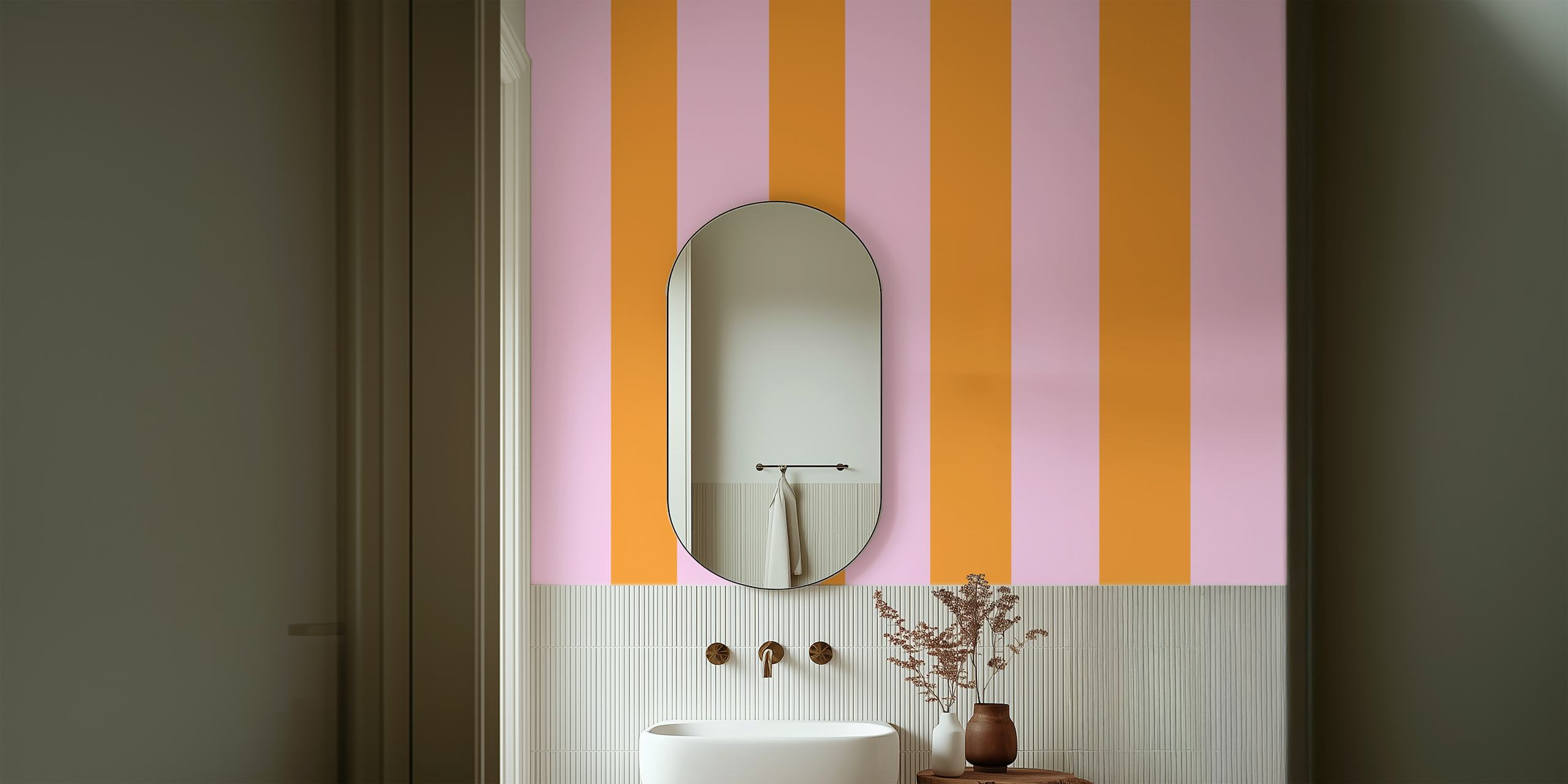 Pink and orange vertical striped wallpaper