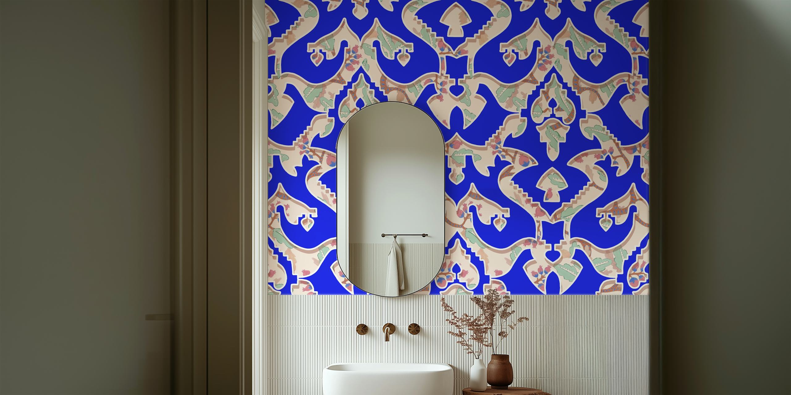 Blue floral pattern design wallpaper with intricate details